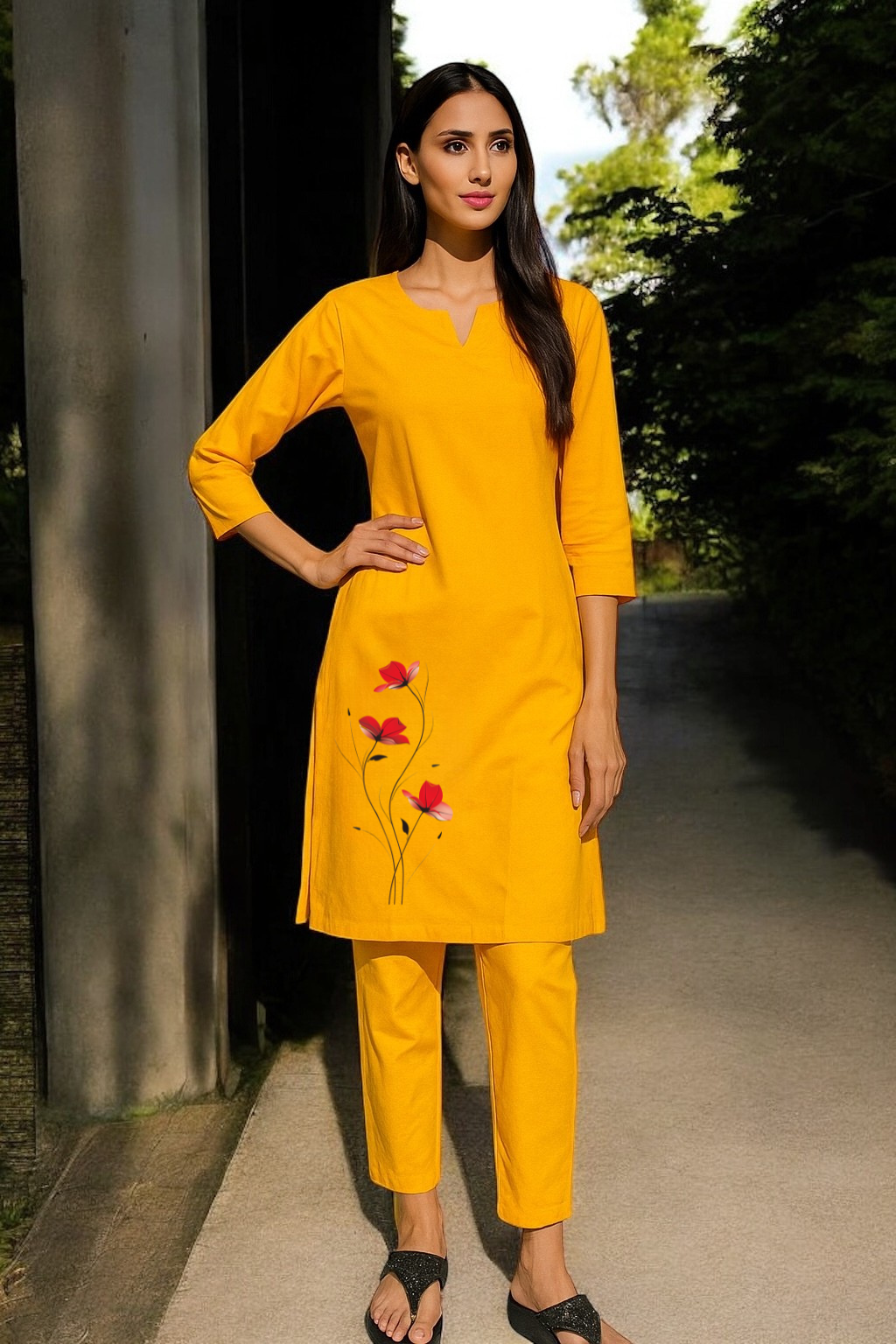 Spice Wardrobe - Women's Yellow Ethnic Co-Ord Set | Premium 100% Cotton | Rich Ultra Soft Fabric | Solid Color Printed