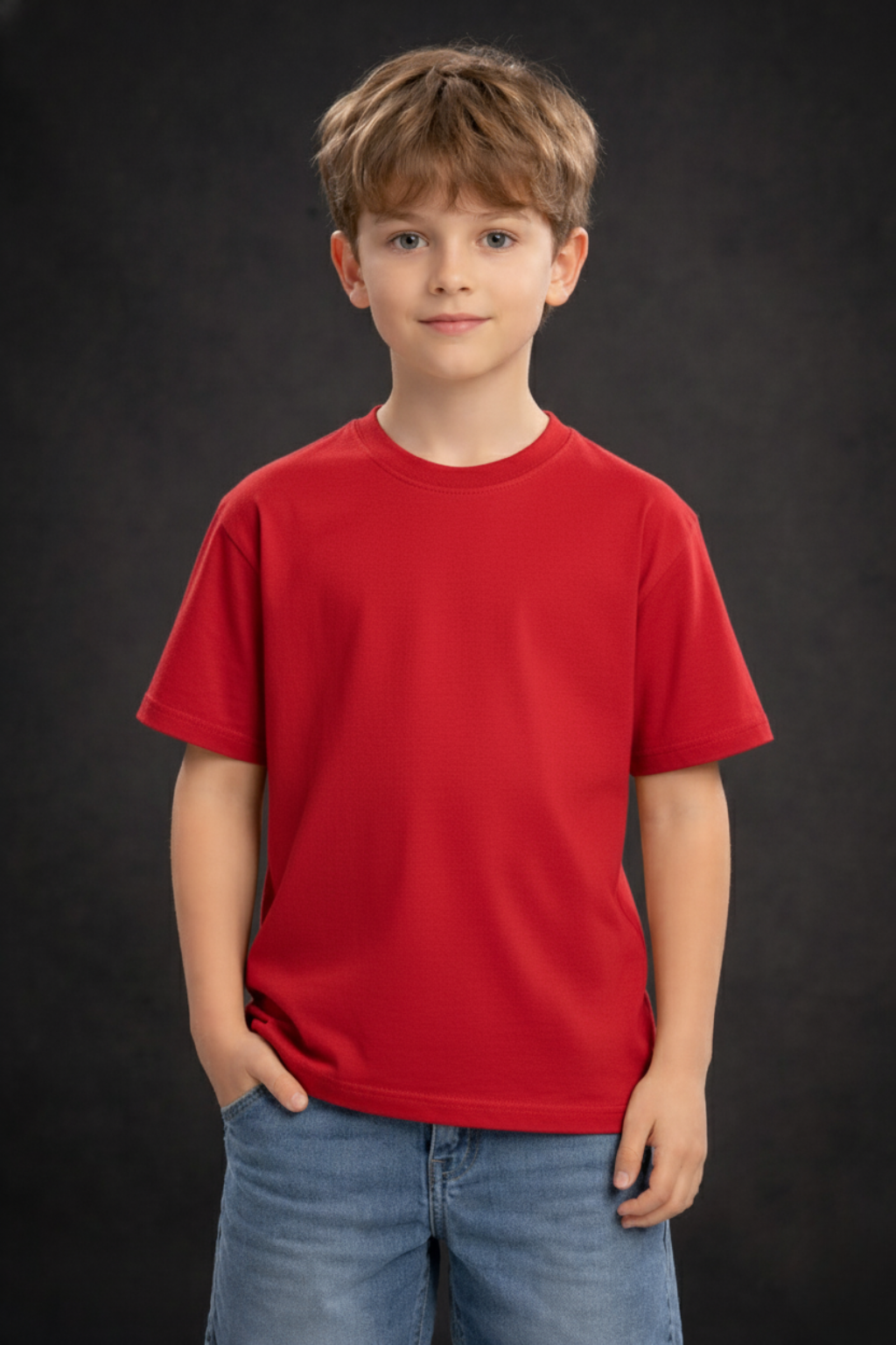 Spice Wardrobe Kids Half Sleeve Plain Cotton T-Shirt, Red, Crew Neck