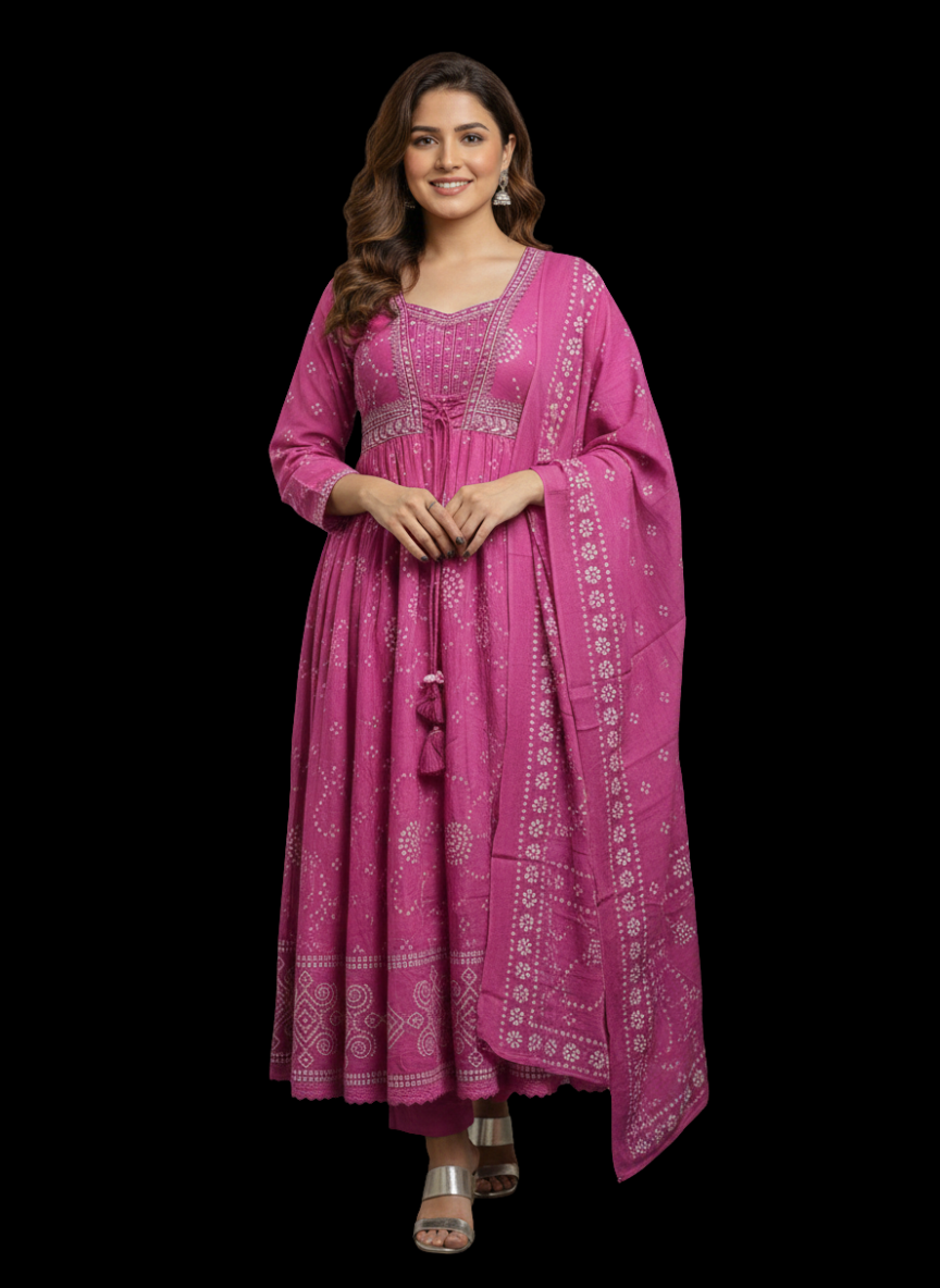 Spice Wardrobe Elegant  Printed Cotton Frock Suit