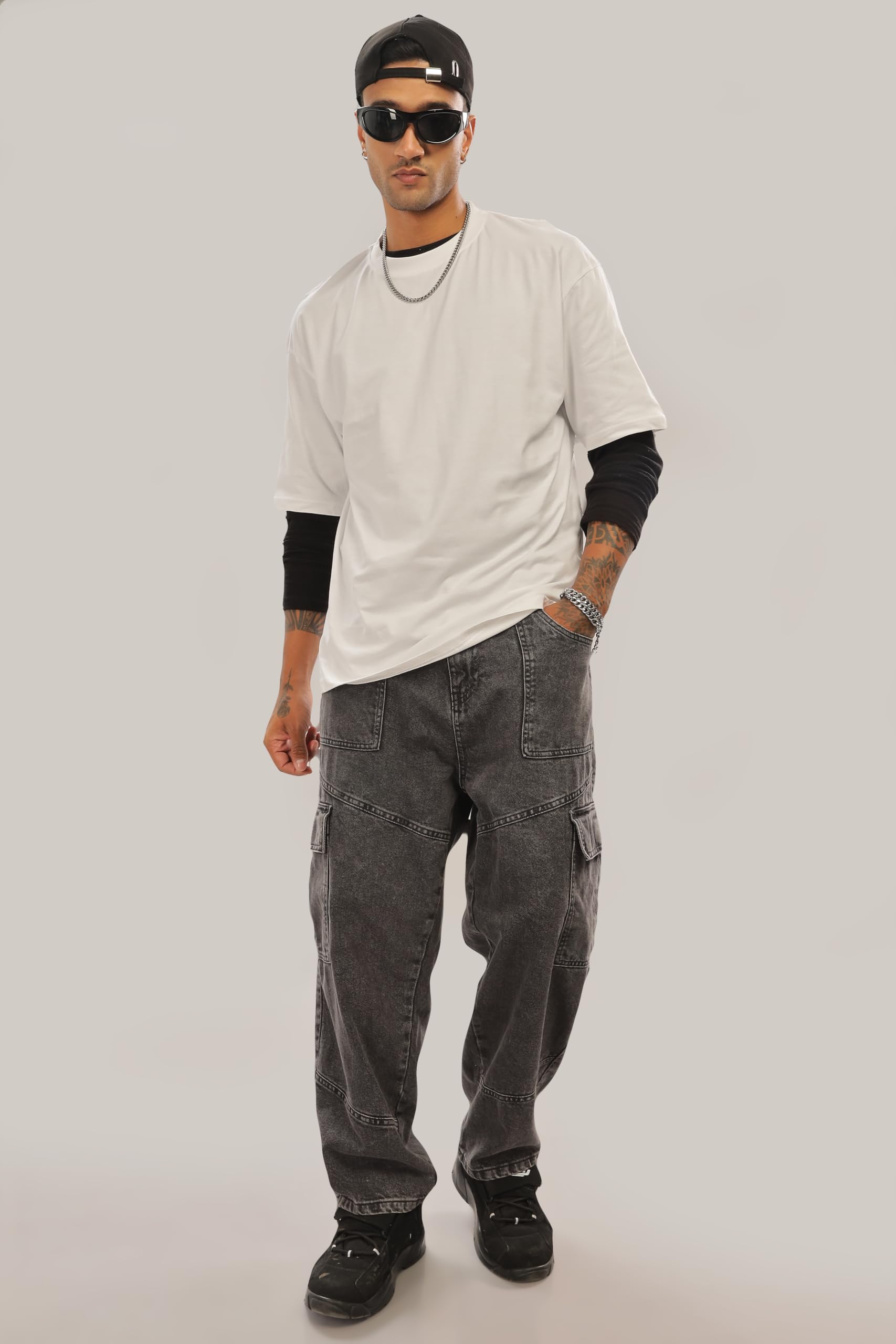 Spice Wardrobe Men Half Sleeve Oversized T-shirt, Round Neck Longline Drop Shoulder | Plain White Relaxed Fit T-Shirt 100% Cotton 180 GSM Fabric