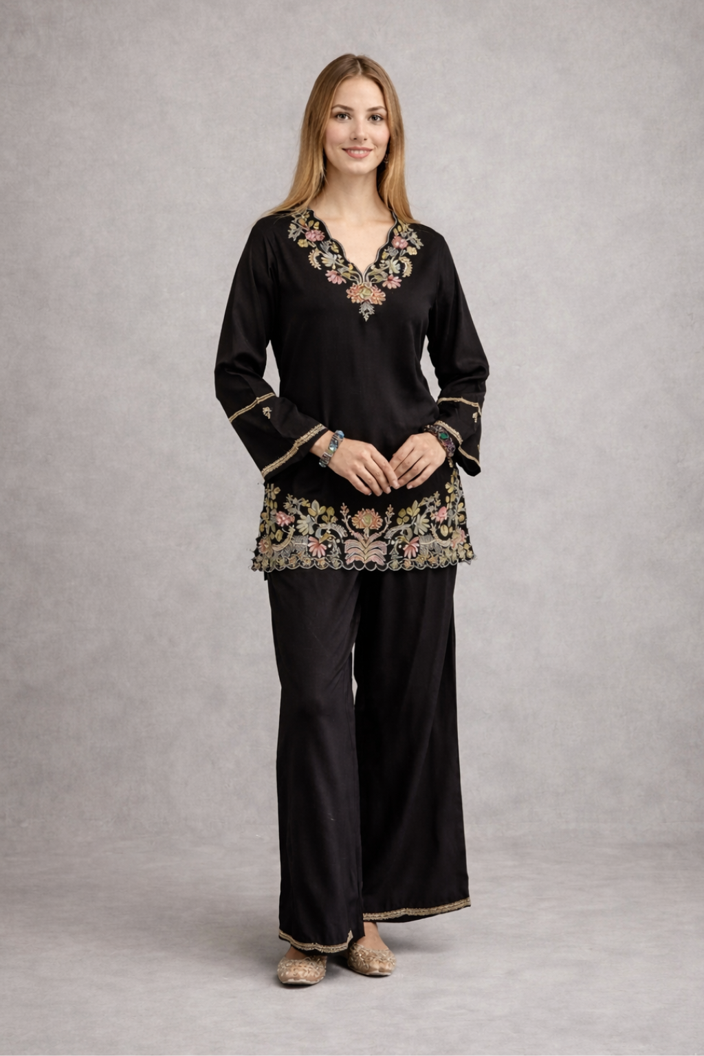 Spice Wardrobe Elegant  Black Cotton Co-ord Set