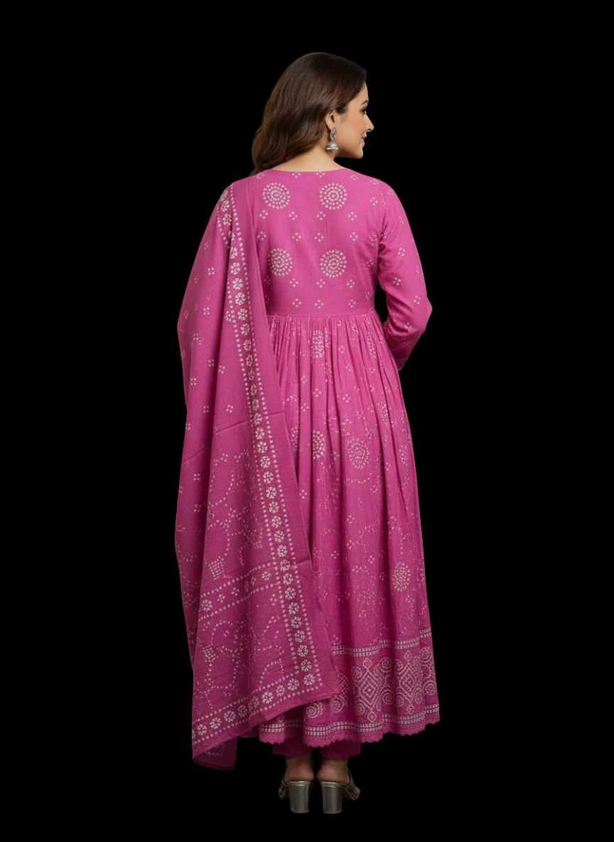 Spice Wardrobe Elegant  Printed Cotton Frock Suit