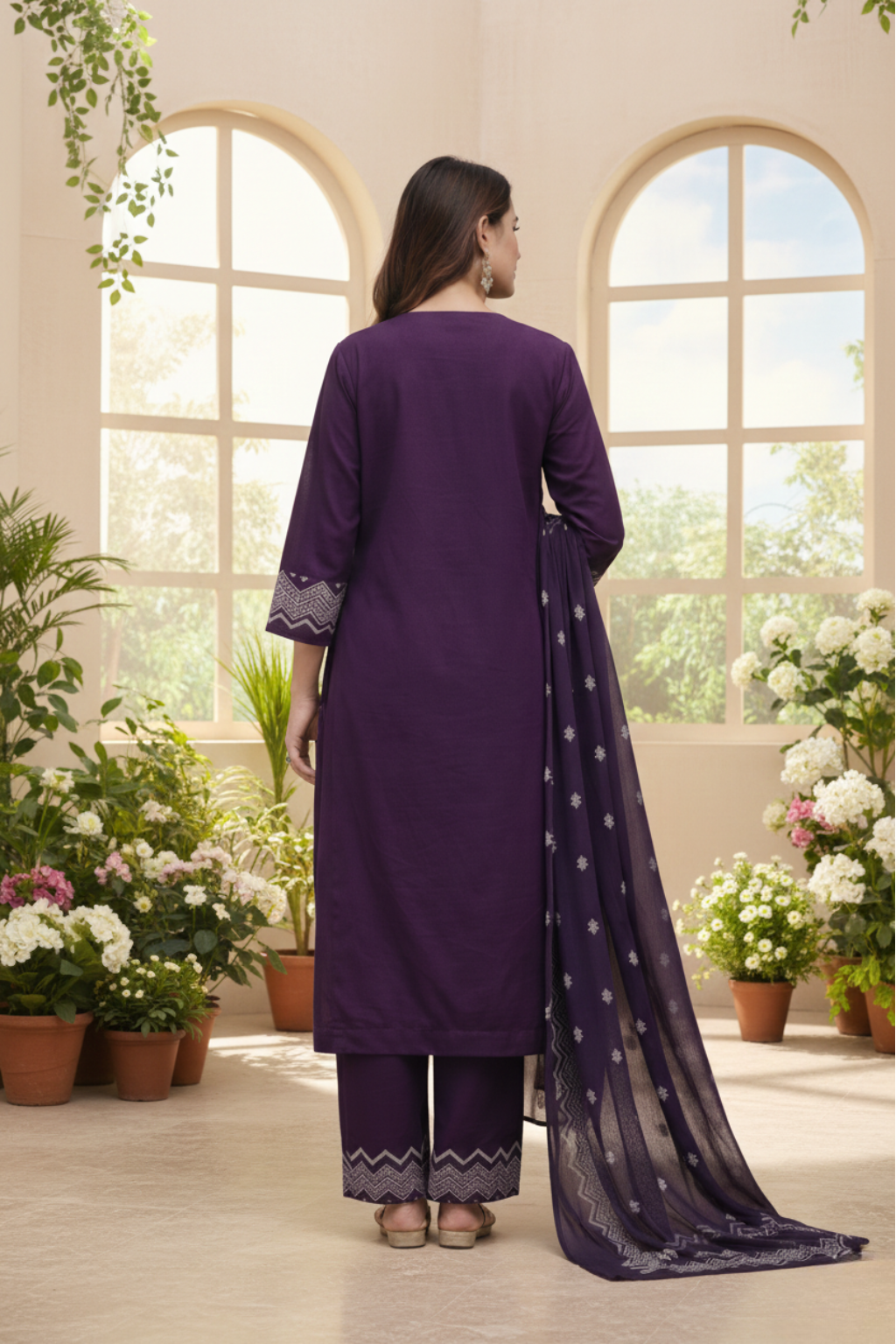Spice Wardrobe Elegant Purple Printed Cotton Suit