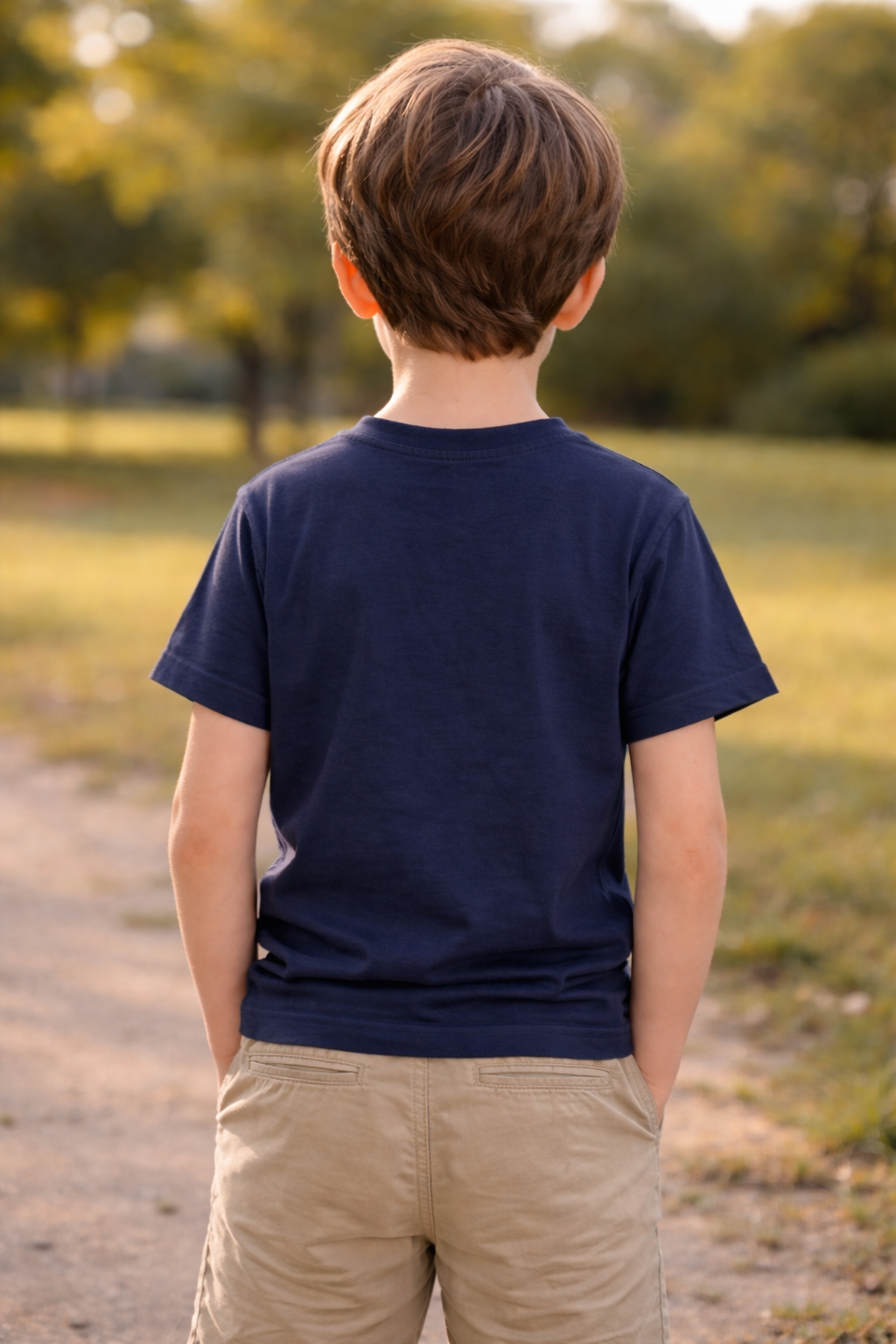 Spice Wardrobe Kids Half Sleeve Plain Cotton T-Shirt, Dark Blue , Crew Neck