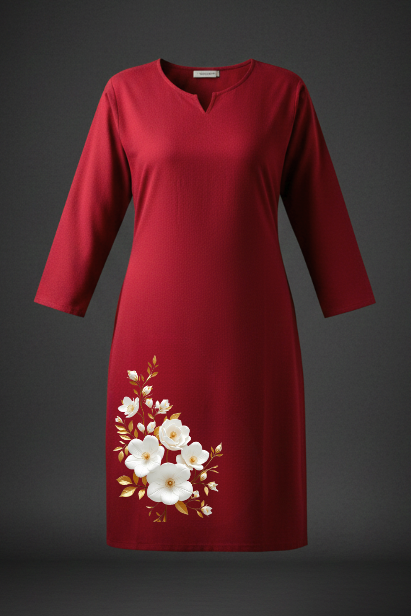 Women's Maroon Kurti | Premium 100% Cotton | Rich Ultra Soft Fabric | Solid Colour Printed