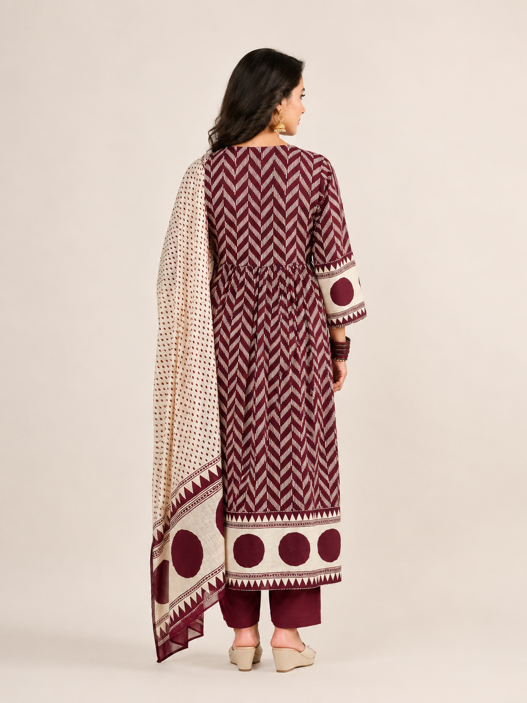 Spice Wardrobe Elegant Maroon and White Cotton Suit