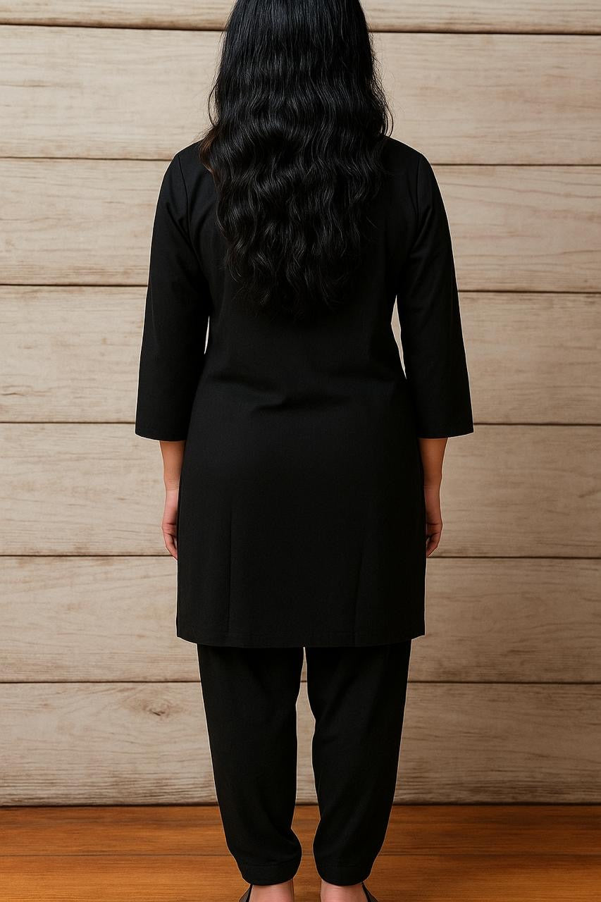 Spice Wardrobe - Women's Black  Ethnic Co-Ord Set| Afghan and Kurti | Premium 100% Cotton | Rich Ultra Soft Fabric | Solid Color Printed