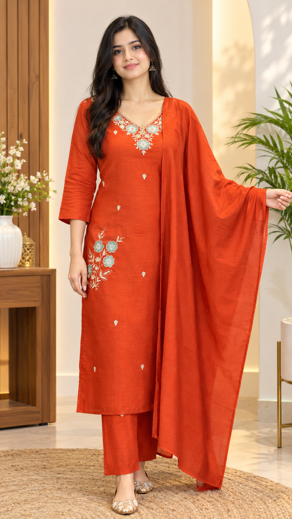 Spice Wardrobe Orange Soft Silk 3 pieces Suit party wear