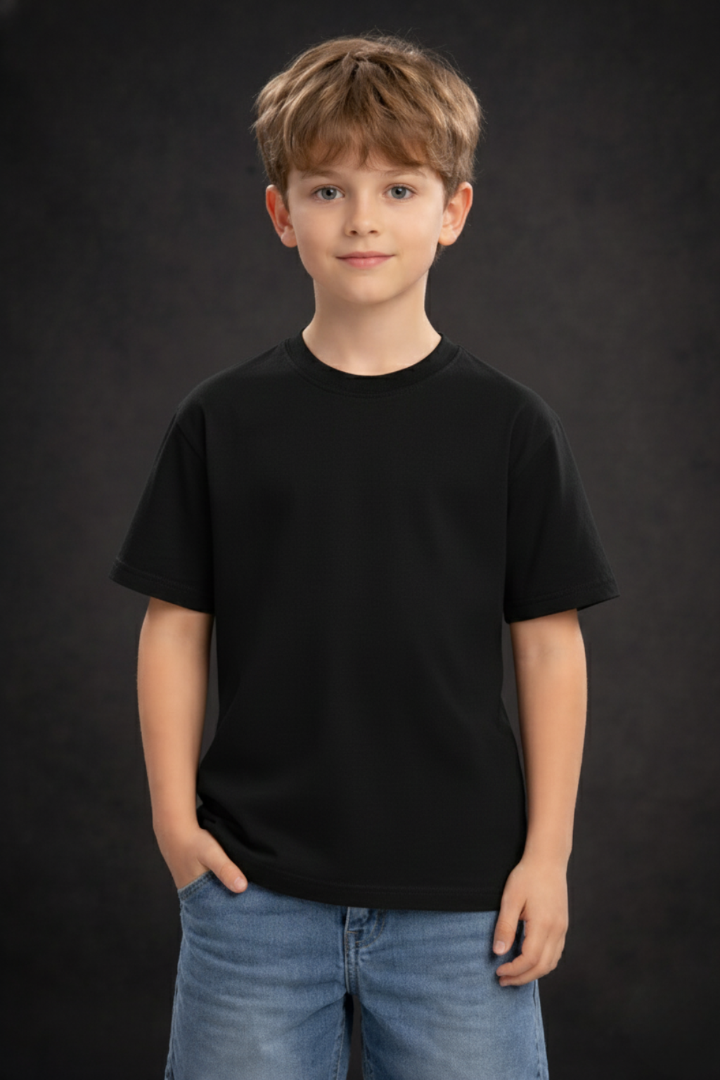 Spice Wardrobe Kids Half Sleeve Plain Cotton T-Shirt, Black, Crew Neck