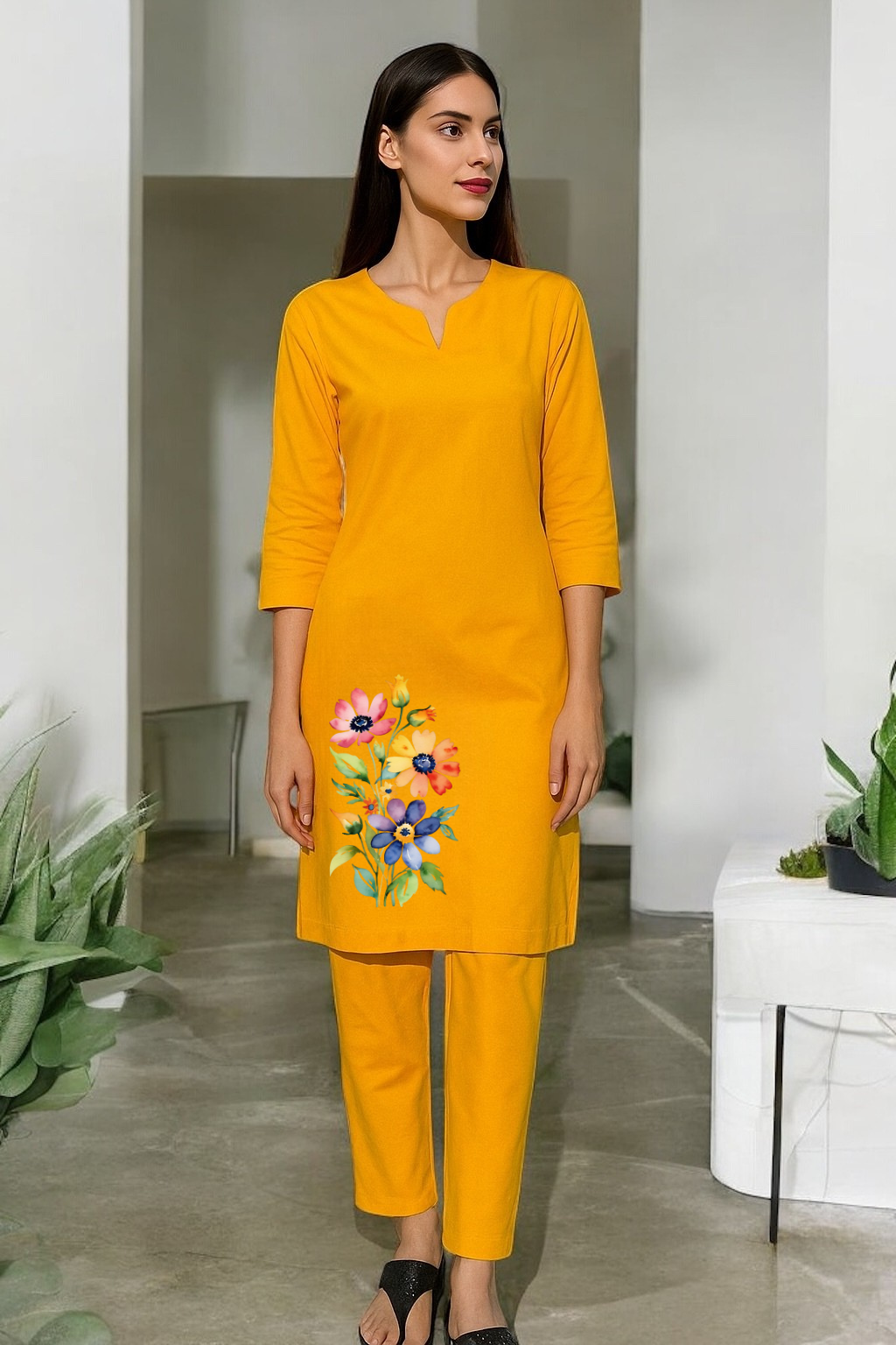 Spice Wardrobe - Women's Yellow Ethnic Co-Ord Set | Premium 100% Cotton | Rich Ultra Soft Fabric | Solid Color Printed