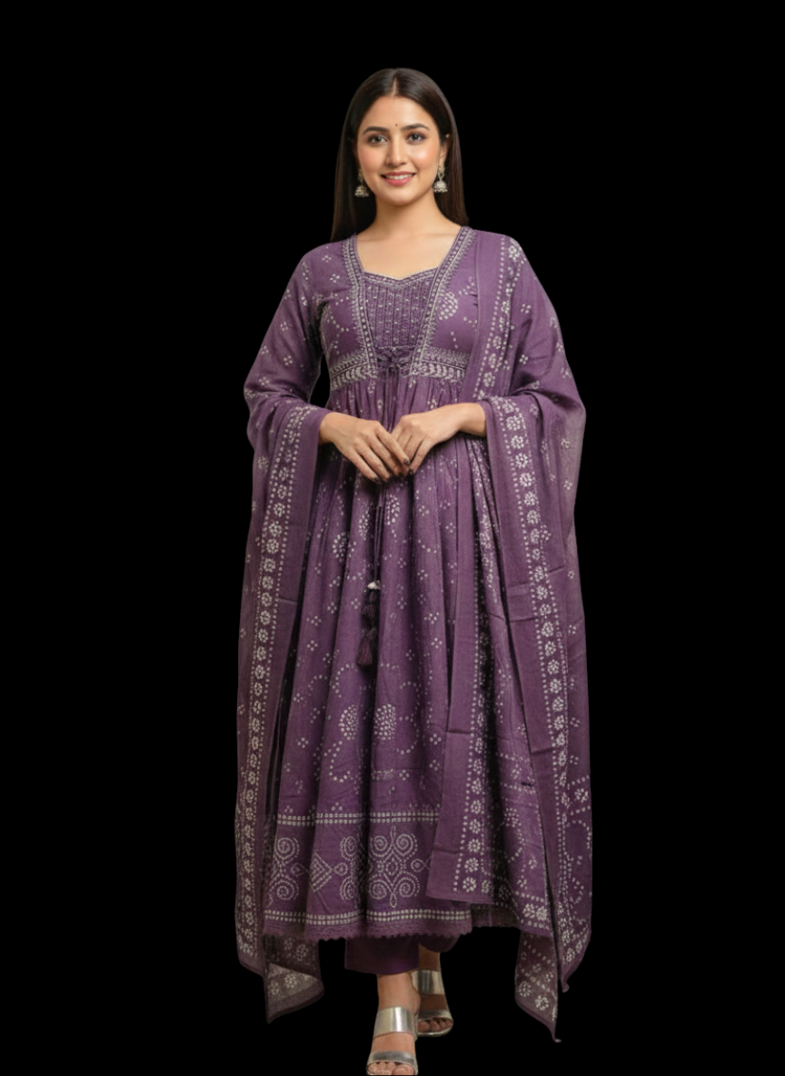 Spice Wardrobe Elegant  Printed Cotton Frock Suit