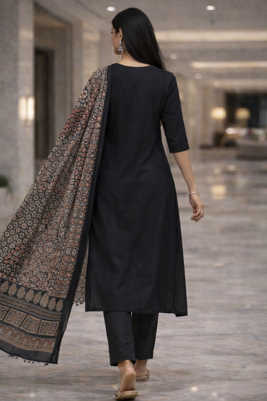Spice Wardrobe Elegant Black Printed Cotton Suit