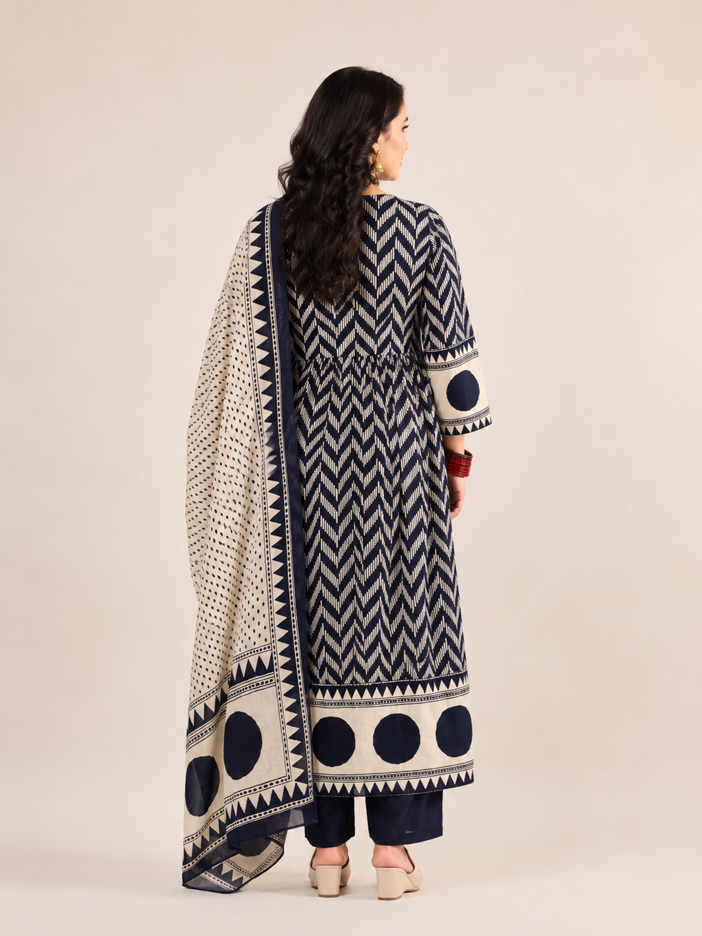 Spice Wardrobe Elegant Blue and White Cotton Suit