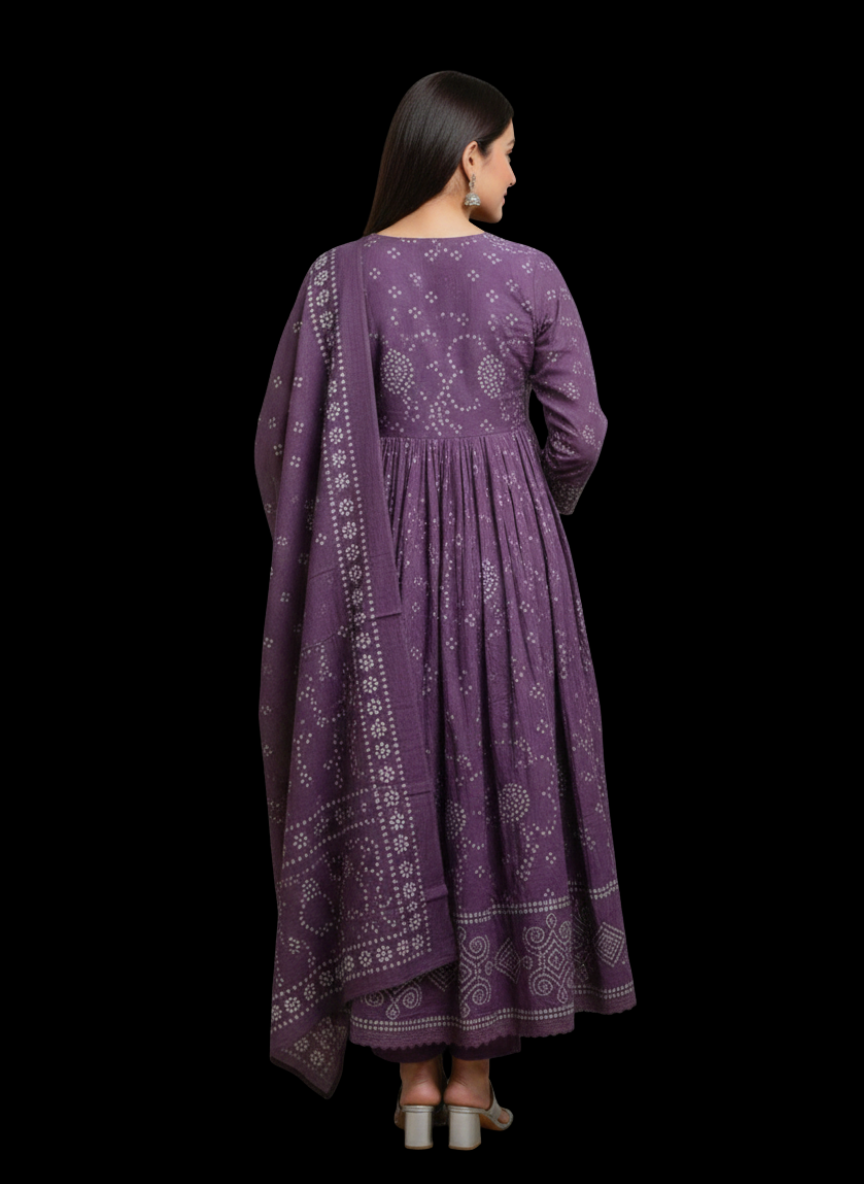 Spice Wardrobe Elegant  Printed Cotton Frock Suit