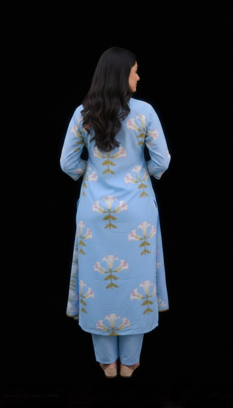 Spice Wardrobe Elegant Floral Printed Cotton Kurta Pant Dupatta Set