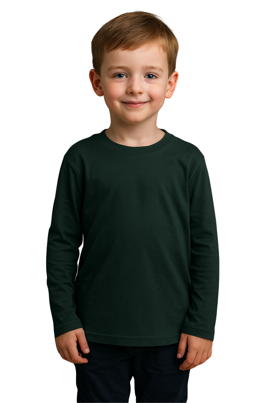 Spice Wardrobe Kids Full Sleeve Plain Cotton T-Shirt, Bottle Green, Crew Neck