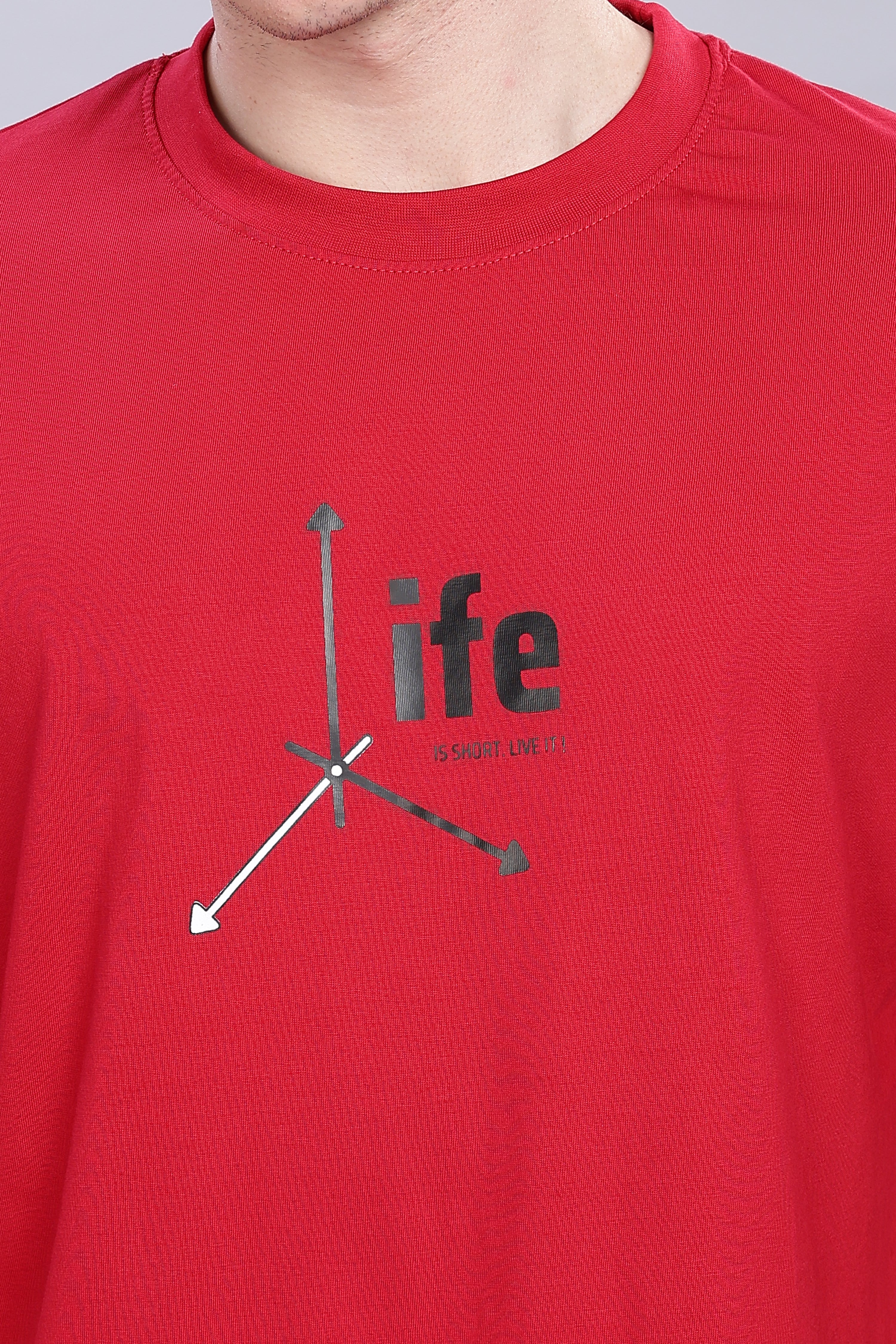 Spice Wardrobe Men Half Sleeve  Oversized T-shirt, Round Neck Longline Drop Shoulder | Red Printed Relaxed Fit T-Shirt Cotton 180 GSM Fabric