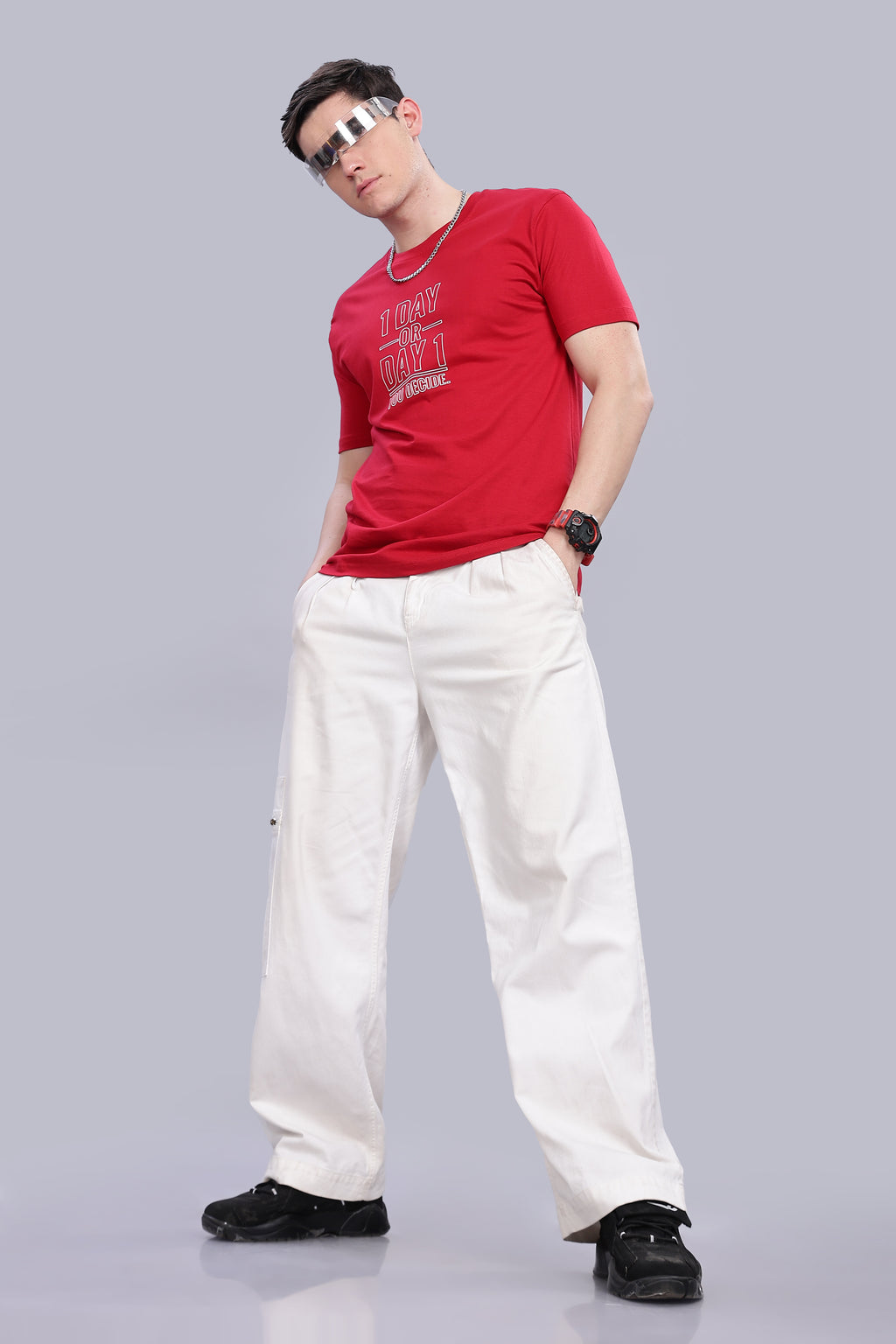 Spice Wardrobe Men’s Red Premium Cotton Printed T-Shirt 100% Pure Cotton | Comfortable Regular Fit for Casual & Active Wear