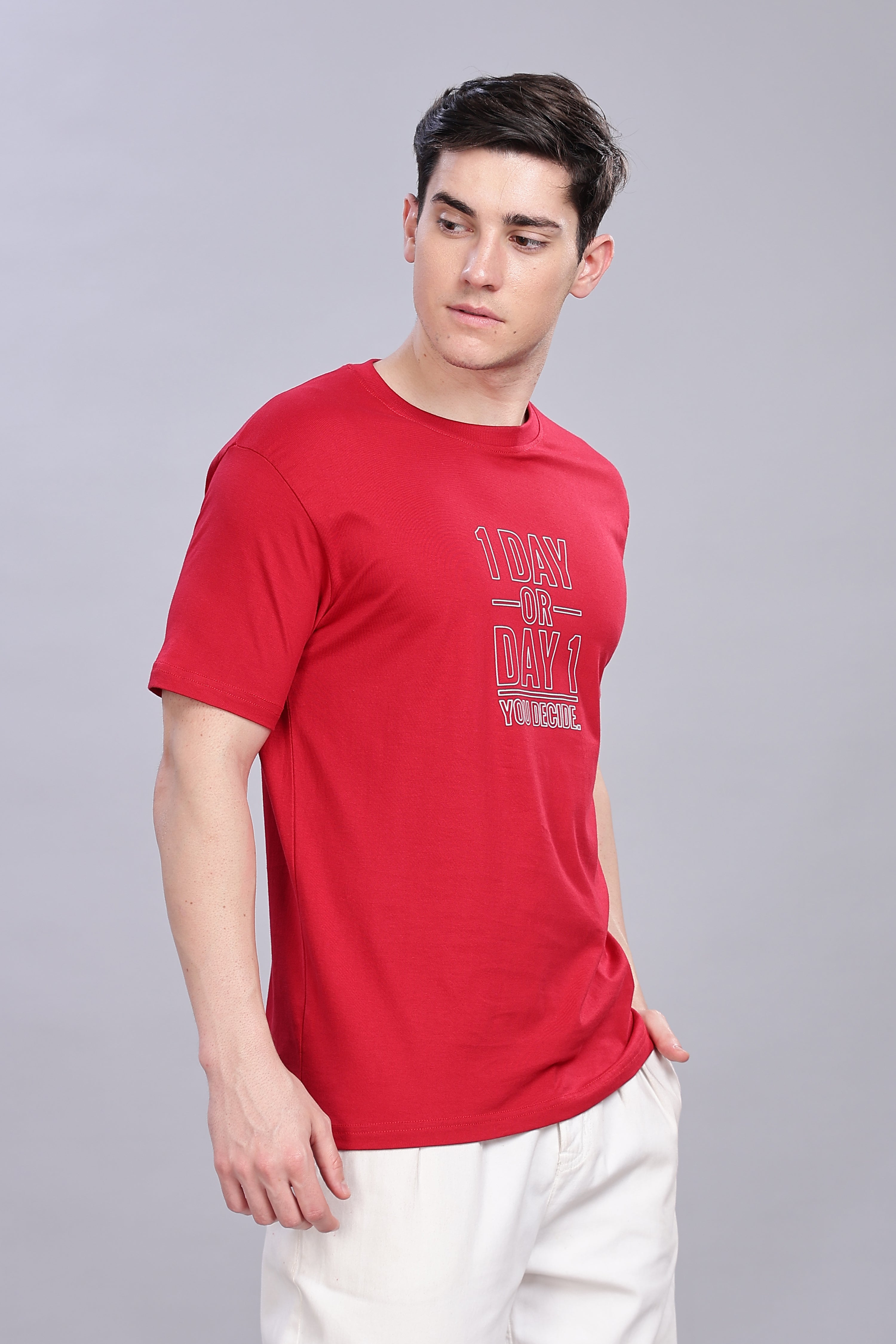 Spice Wardrobe Men’s Red Premium Cotton Printed T-Shirt 100% Pure Cotton | Comfortable Regular Fit for Casual & Active Wear