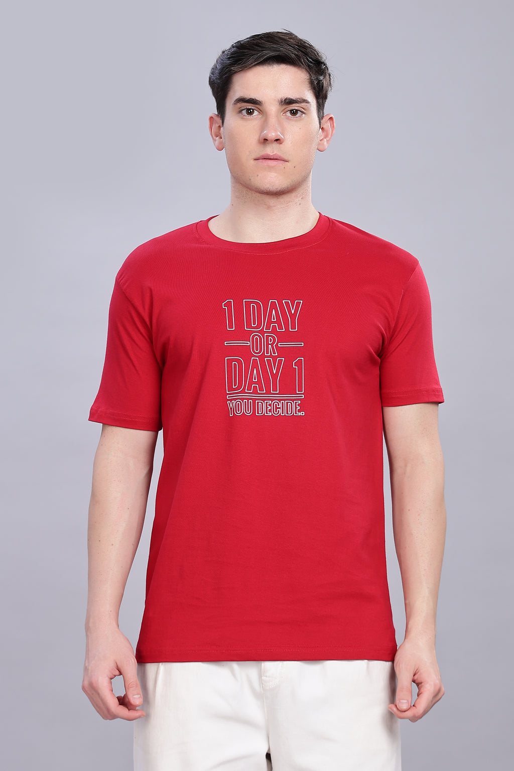 Spice Wardrobe Men’s Red Premium Cotton Printed T-Shirt 100% Pure Cotton | Comfortable Regular Fit for Casual & Active Wear