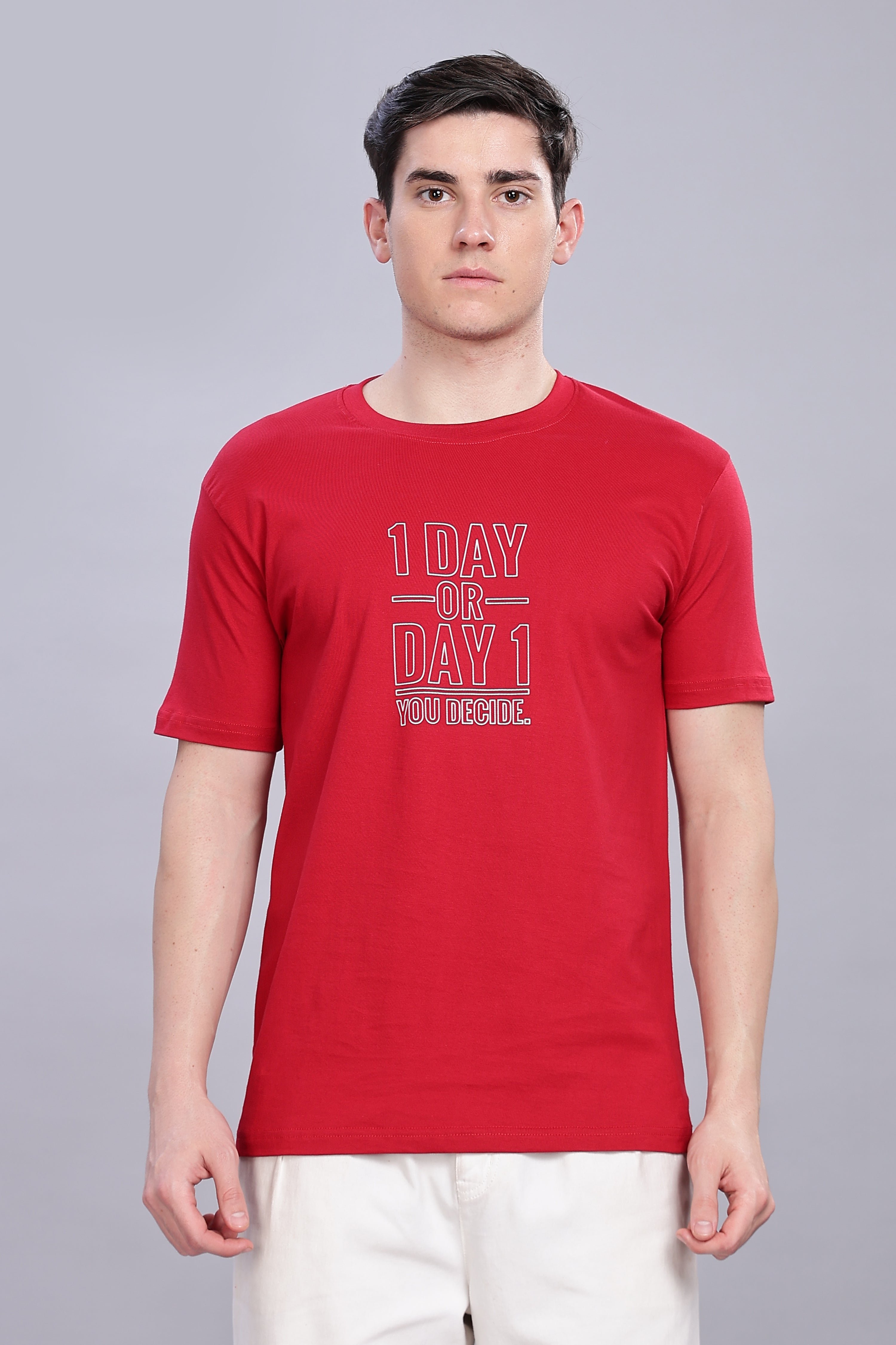 Spice Wardrobe Men’s Red Premium Cotton Printed T-Shirt 100% Pure Cotton | Comfortable Regular Fit for Casual & Active Wear