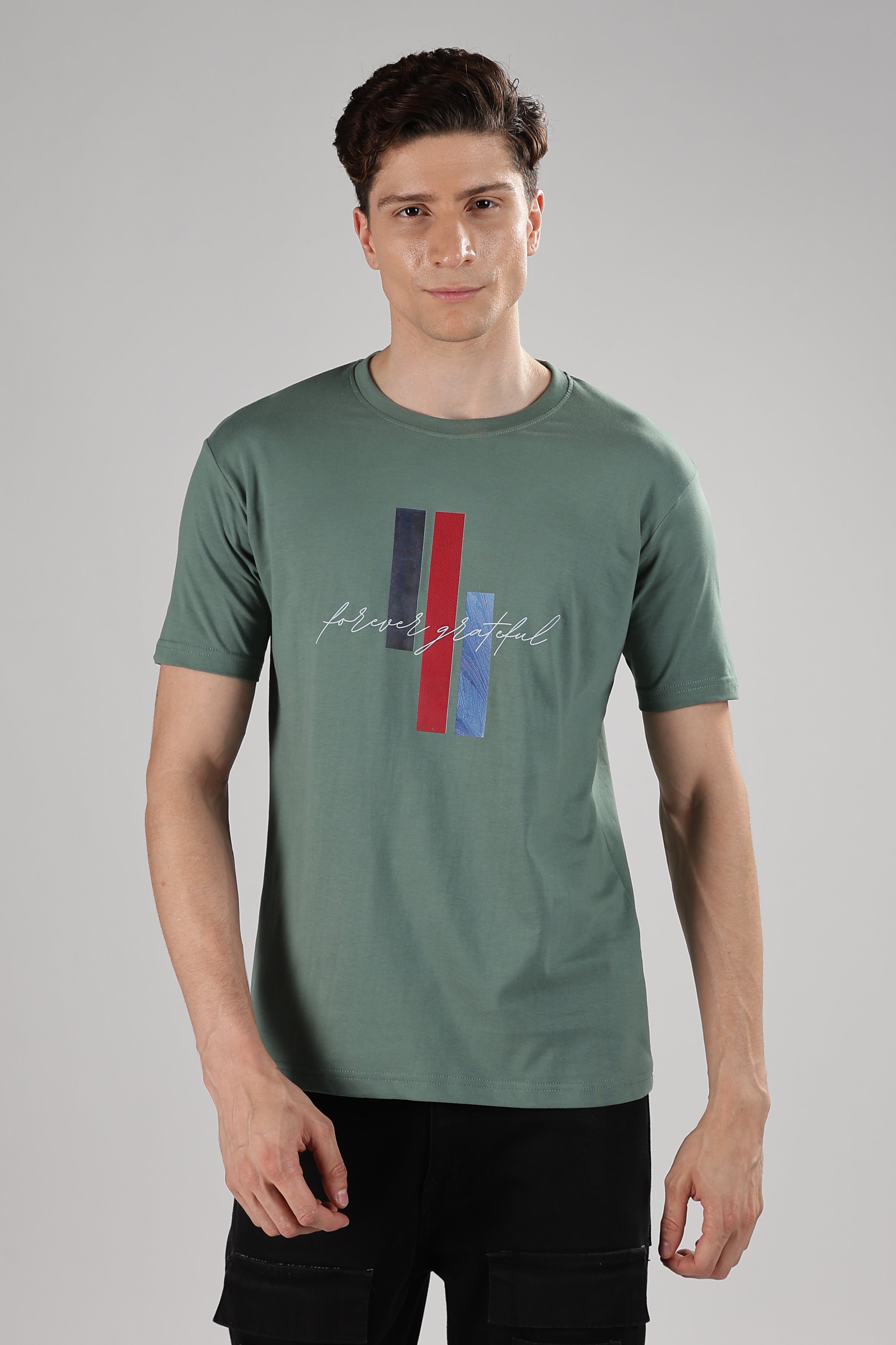 Spice Wardrobe Men’s Sage Green Premium Cotton Printed T-Shirt 100% Pure Cotton | Comfortable Regular Fit for Casual & Active Wear