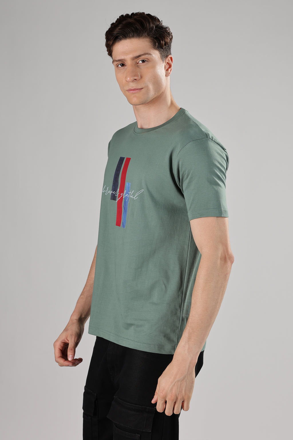 Spice Wardrobe Men’s Sage Green Premium Cotton Printed T-Shirt 100% Pure Cotton | Comfortable Regular Fit for Casual & Active Wear