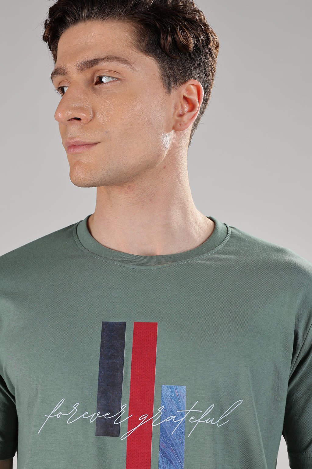 Spice Wardrobe Men’s Sage Green Premium Cotton Printed T-Shirt 100% Pure Cotton | Comfortable Regular Fit for Casual & Active Wear