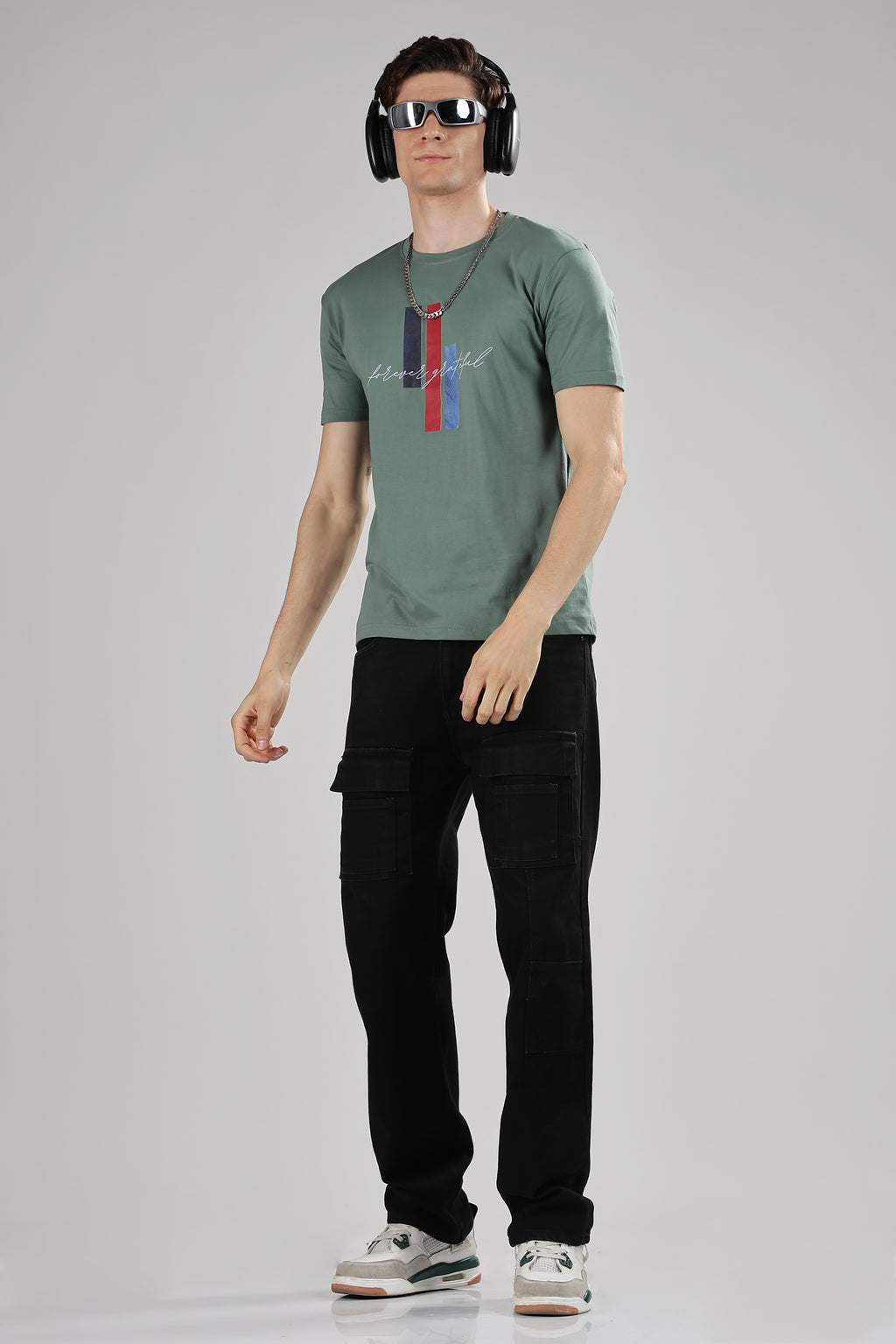 Spice Wardrobe Men’s Sage Green Premium Cotton Printed T-Shirt 100% Pure Cotton | Comfortable Regular Fit for Casual & Active Wear