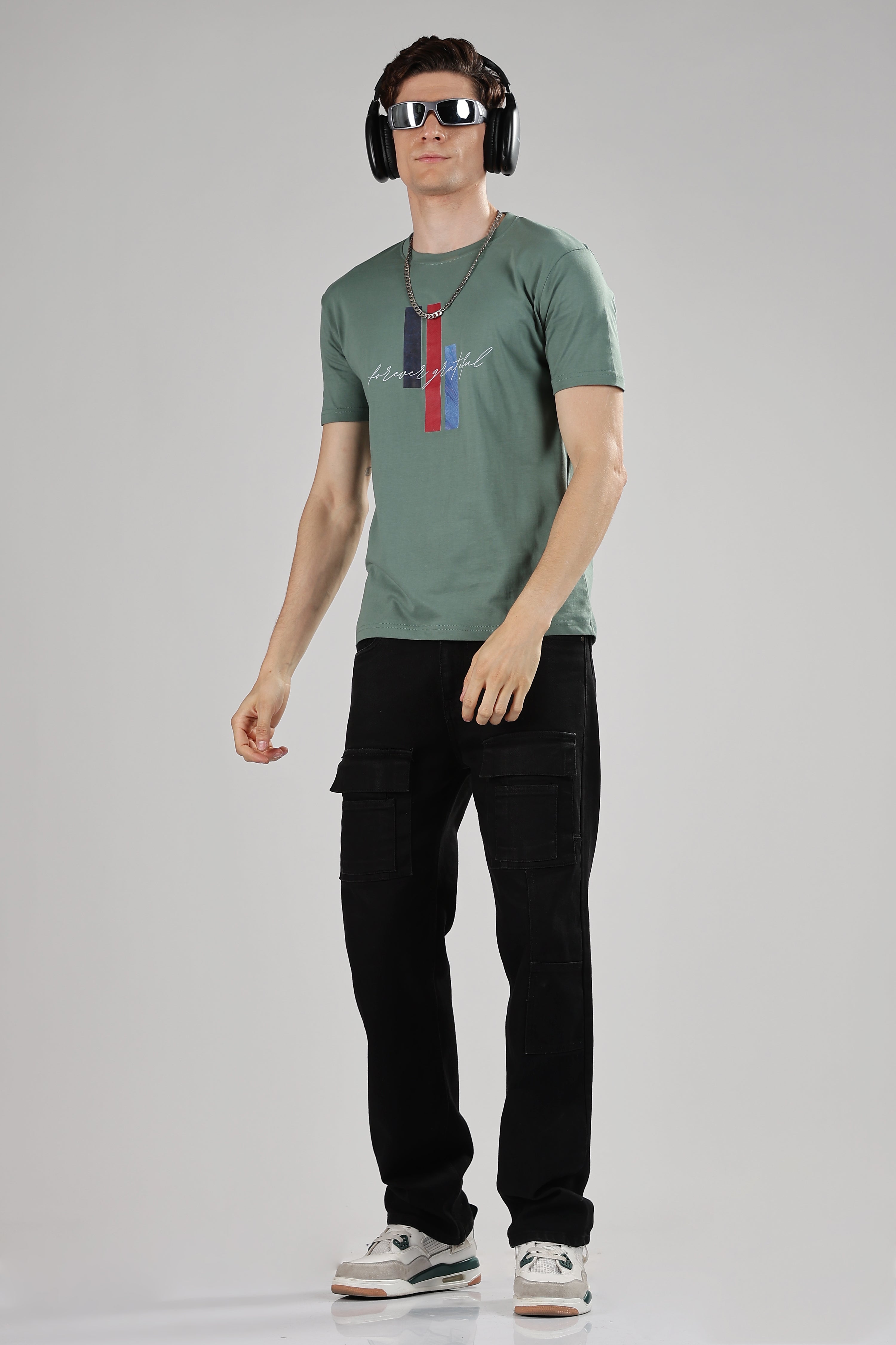 Spice Wardrobe Men’s Sage Green Premium Cotton Printed T-Shirt 100% Pure Cotton | Comfortable Regular Fit for Casual & Active Wear