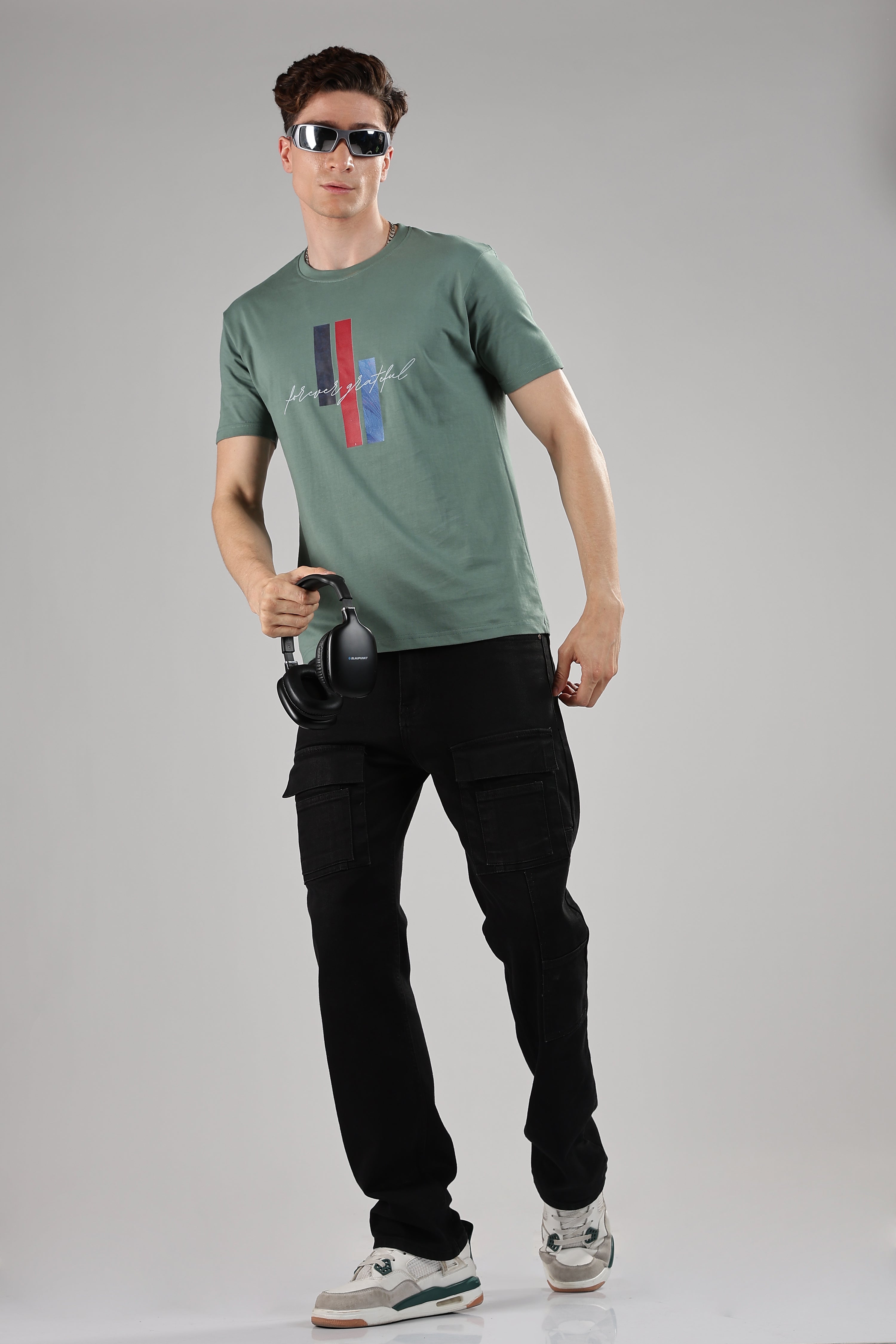 Spice Wardrobe Men’s Sage Green Premium Cotton Printed T-Shirt 100% Pure Cotton | Comfortable Regular Fit for Casual & Active Wear