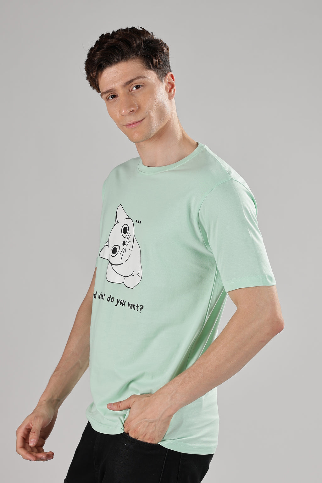 Spice Wardrobe Men’s Mint Green Premium Cotton Printed T-Shirt 100% Pure Cotton | Comfortable Regular Fit for Casual & Active Wear