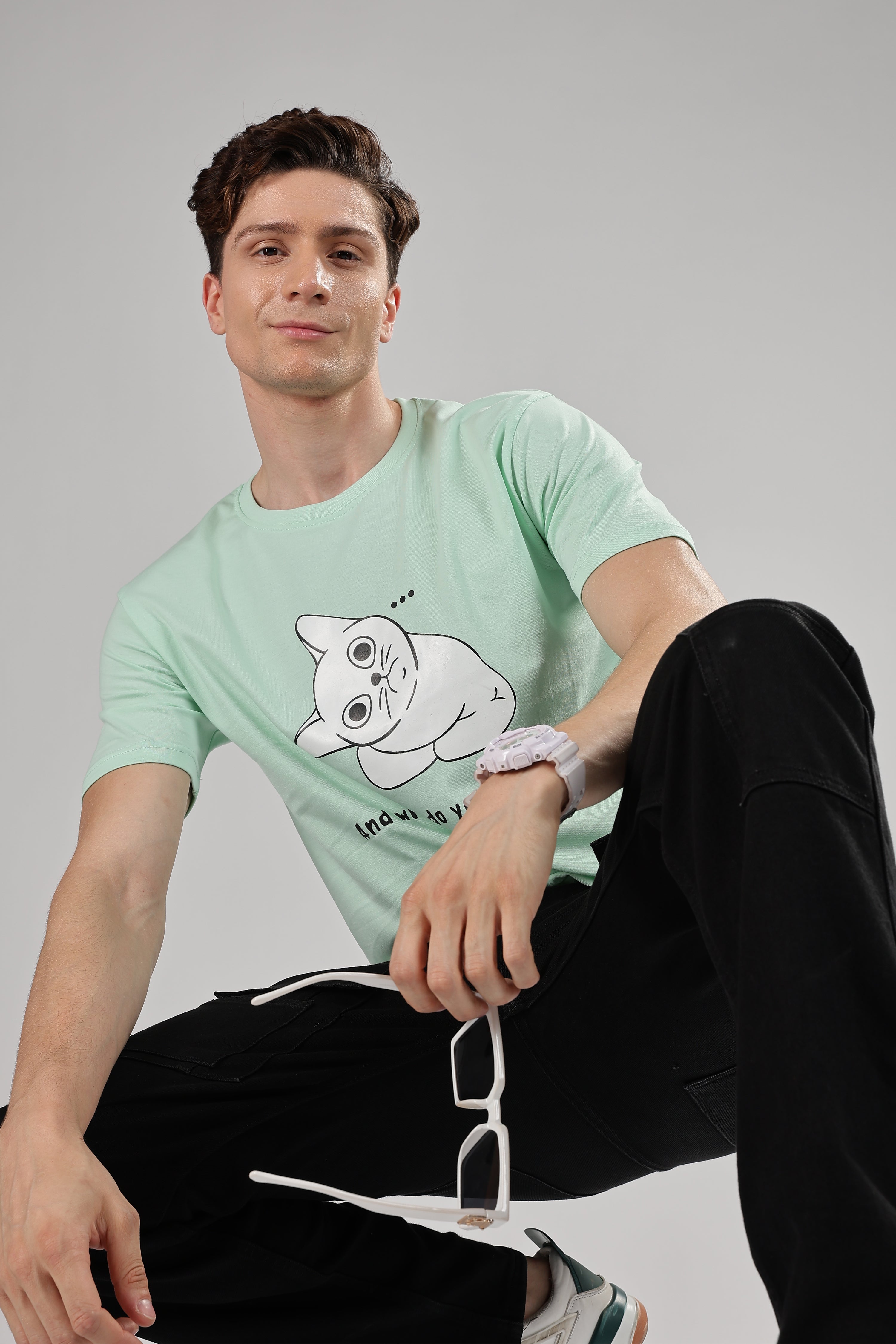 Spice Wardrobe Men’s Mint Green Premium Cotton Printed T-Shirt 100% Pure Cotton | Comfortable Regular Fit for Casual & Active Wear