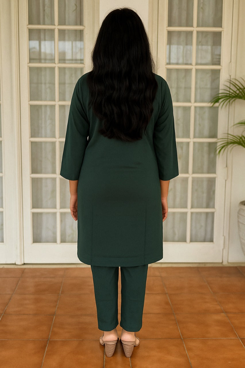 Spice Wardrobe - Women's Bottle Green Ethnic Co-Ord Set | Premium 100% Cotton | Rich Ultra Soft Fabric | Solid Color Printed