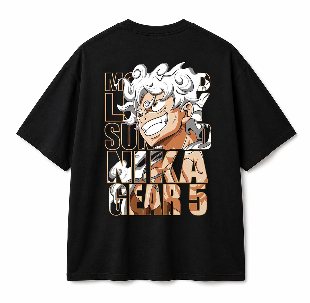 Unisex Black Oversized Luffy Graphic Print Pure Cotton T-Shirt