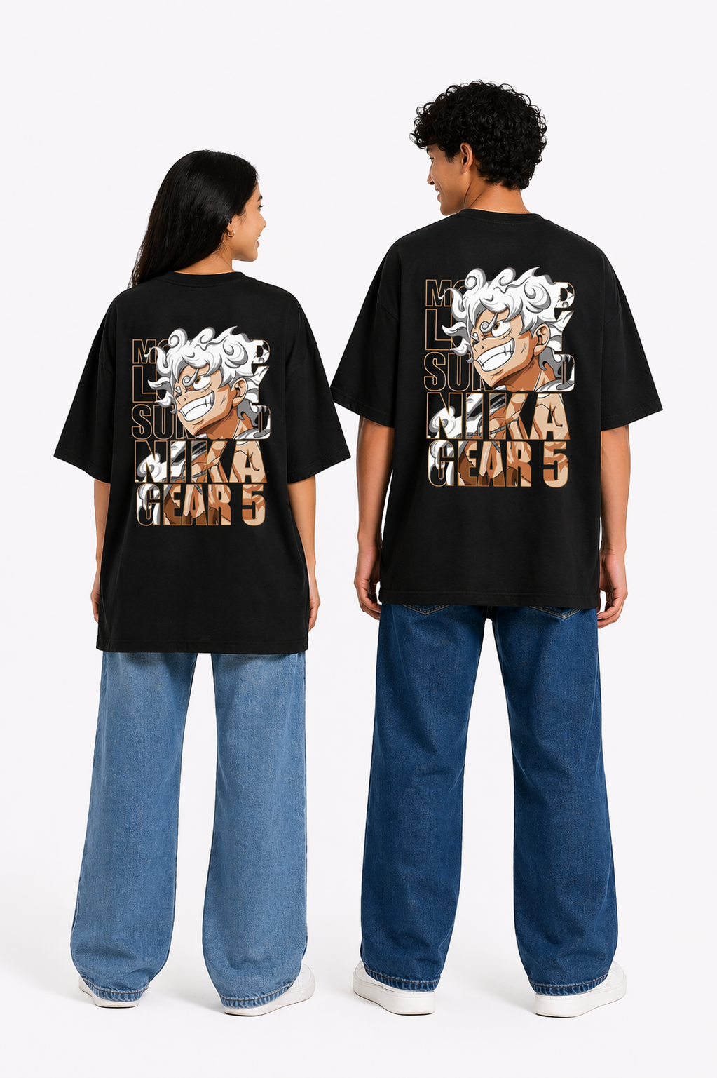 Unisex Black Oversized Luffy Graphic Print Pure Cotton T-Shirt