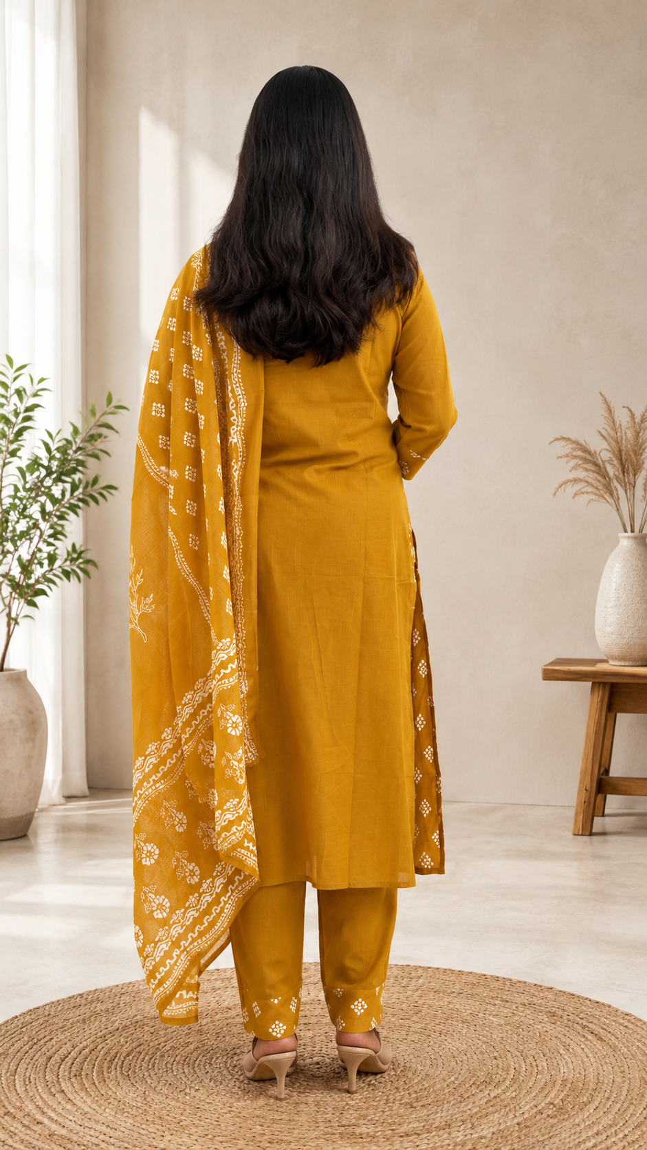 Spice Wardrobe Elegant Yellow Printed Cotton Suit