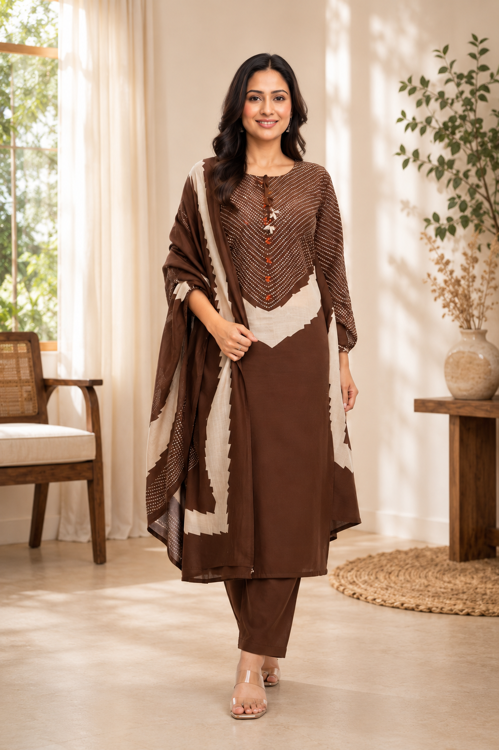 Spice Wardrobe Elegant Brown Cotton Suit