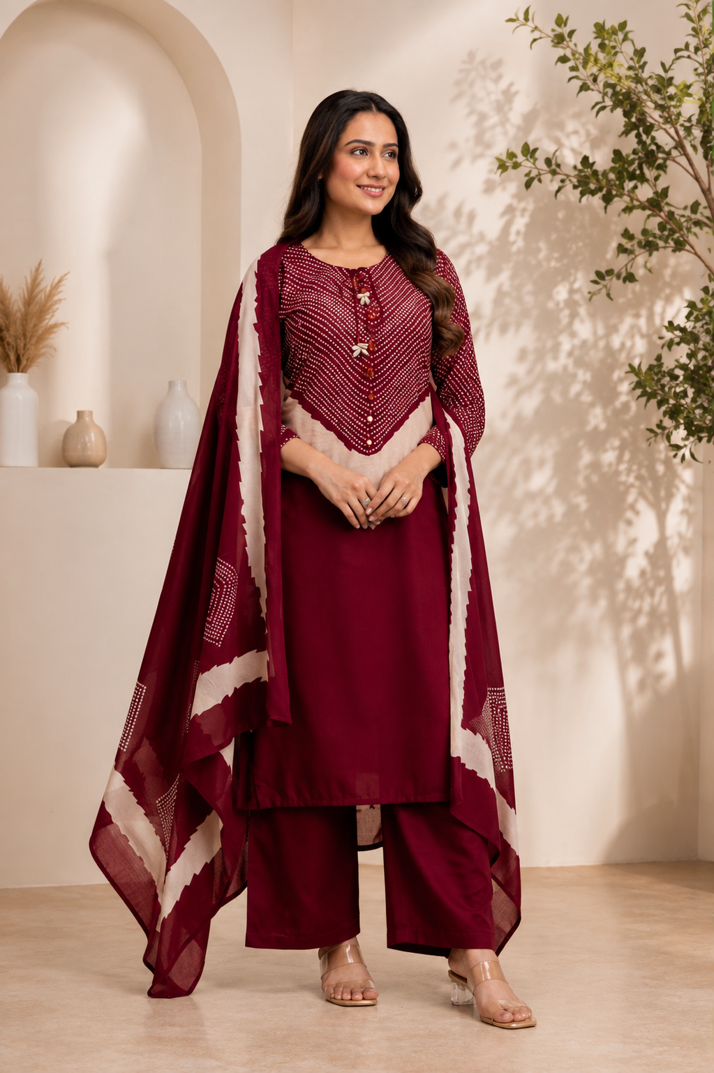 Spice Wardrobe Elegant Maroon Cotton Suit