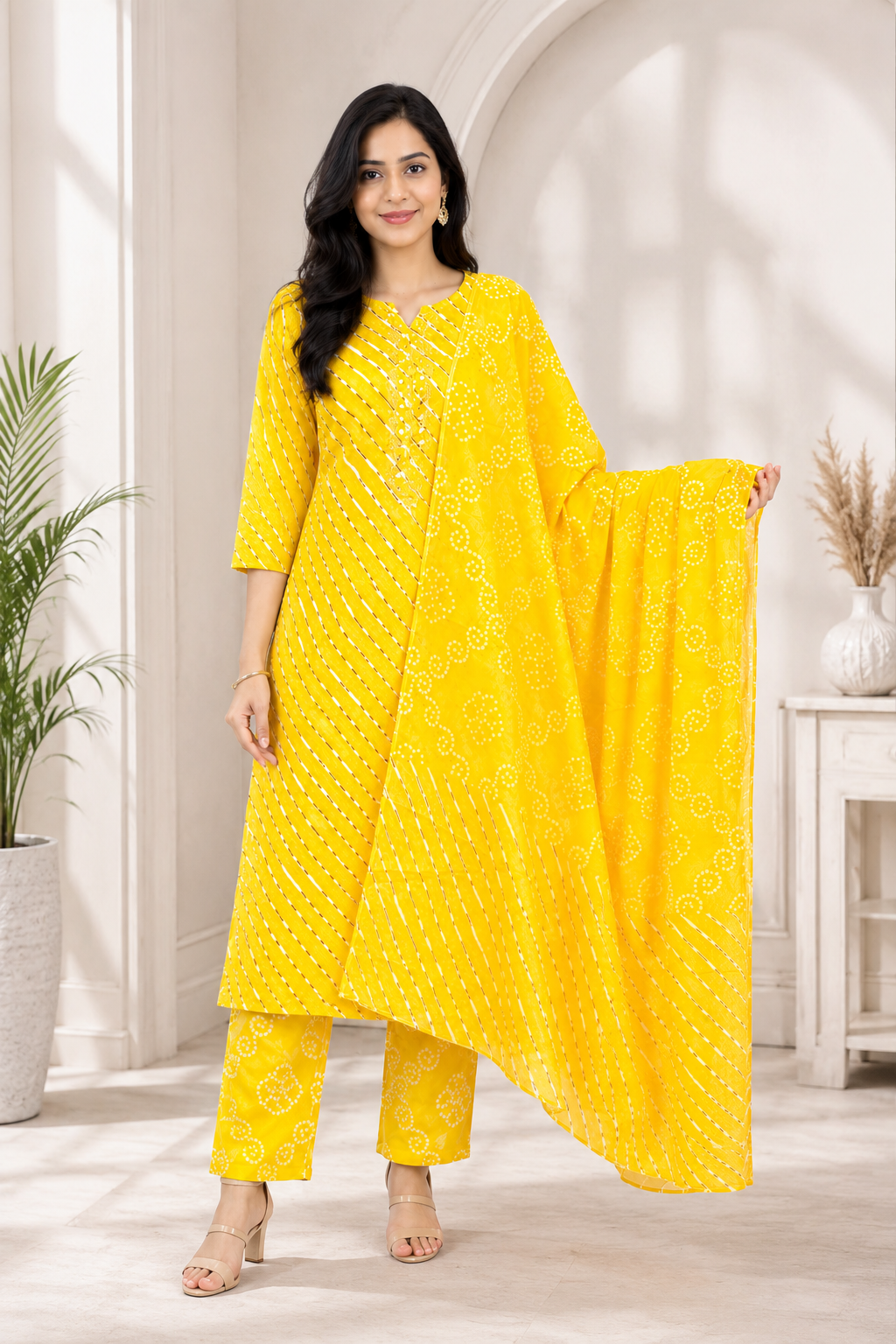 Spice Wardrobe Elegant Yellow Cotton Printed Suit