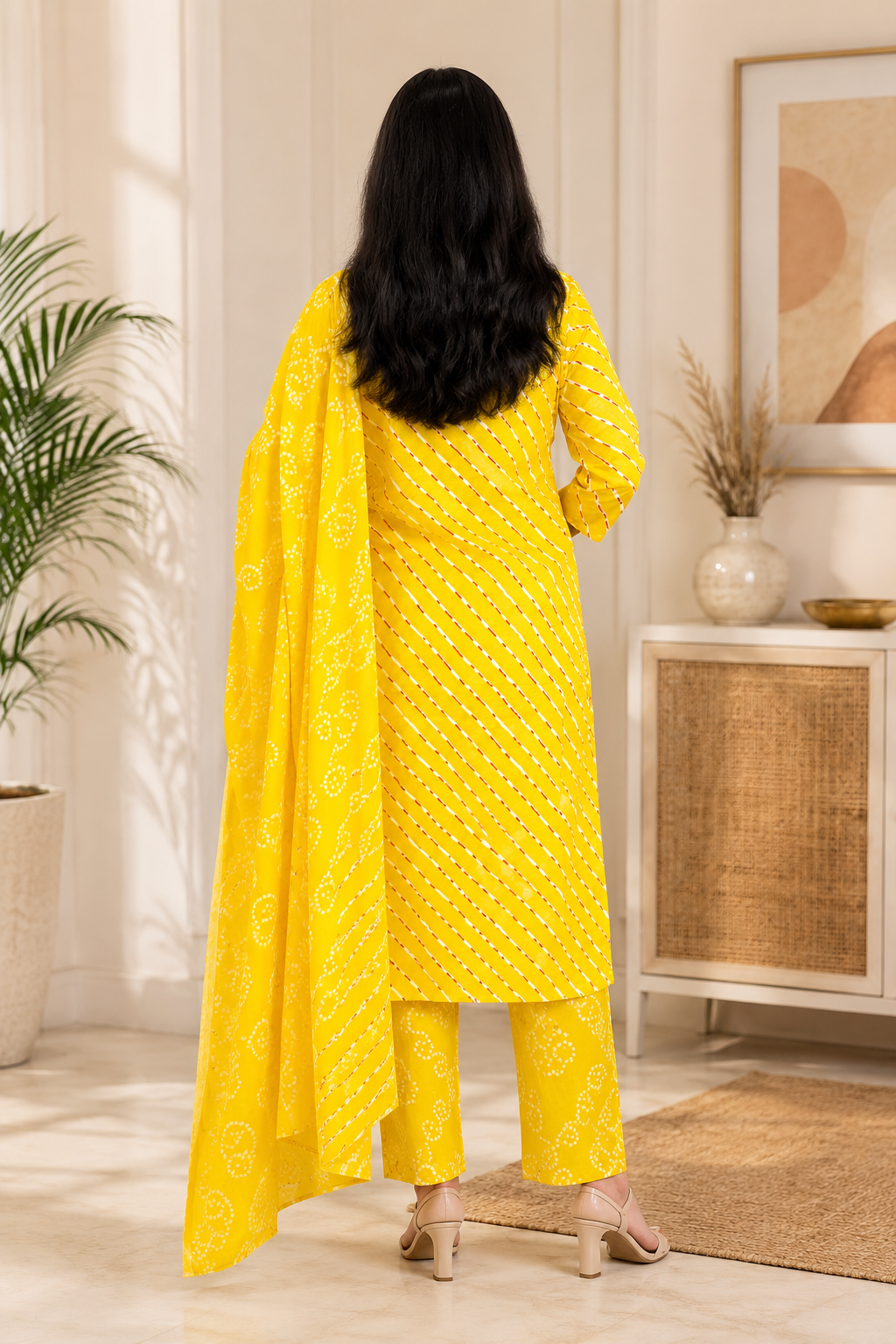 Spice Wardrobe Elegant Yellow Cotton Printed Suit