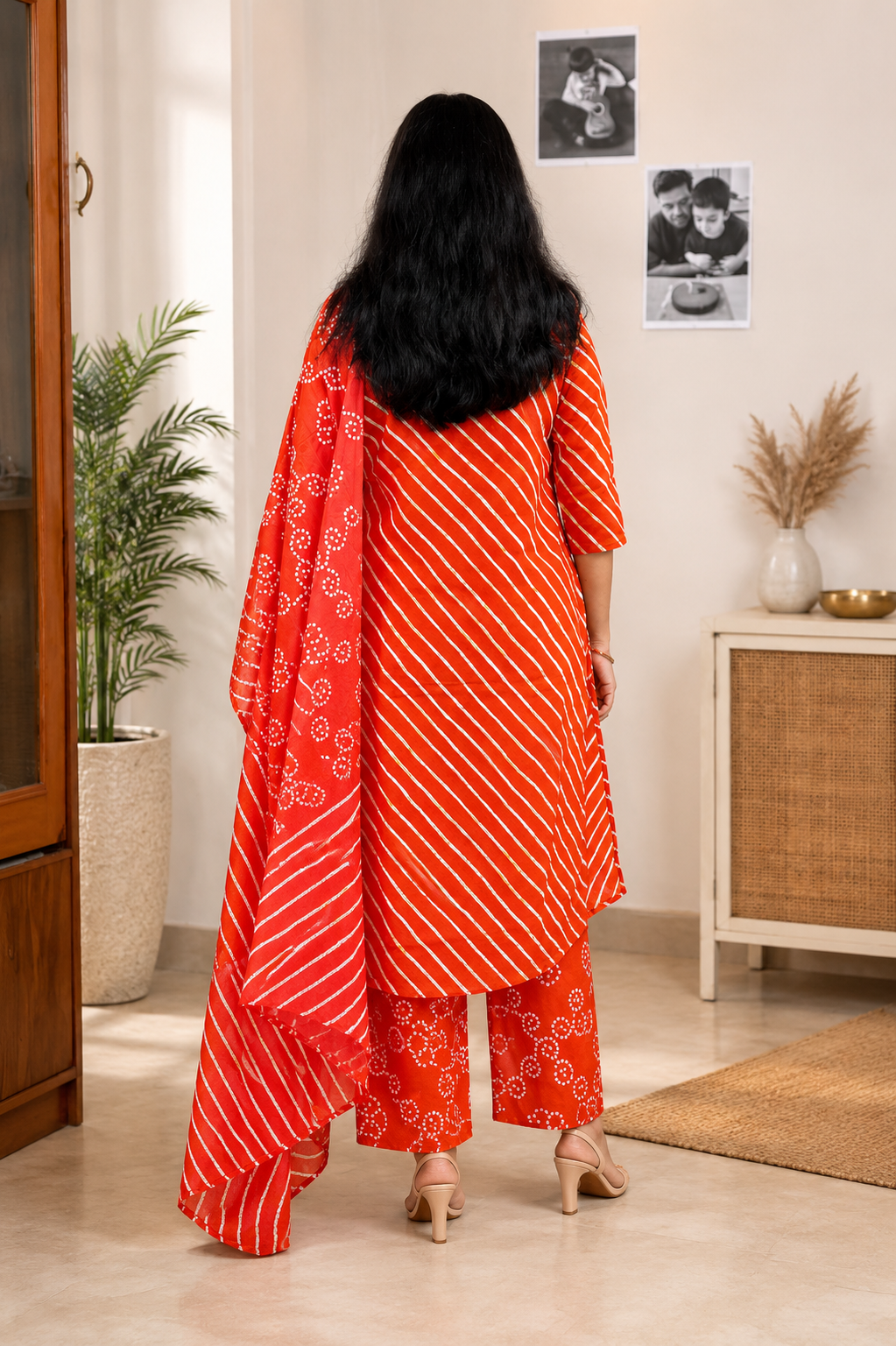 Spice Wardrobe Elegant Orange Cotton Printed Suit