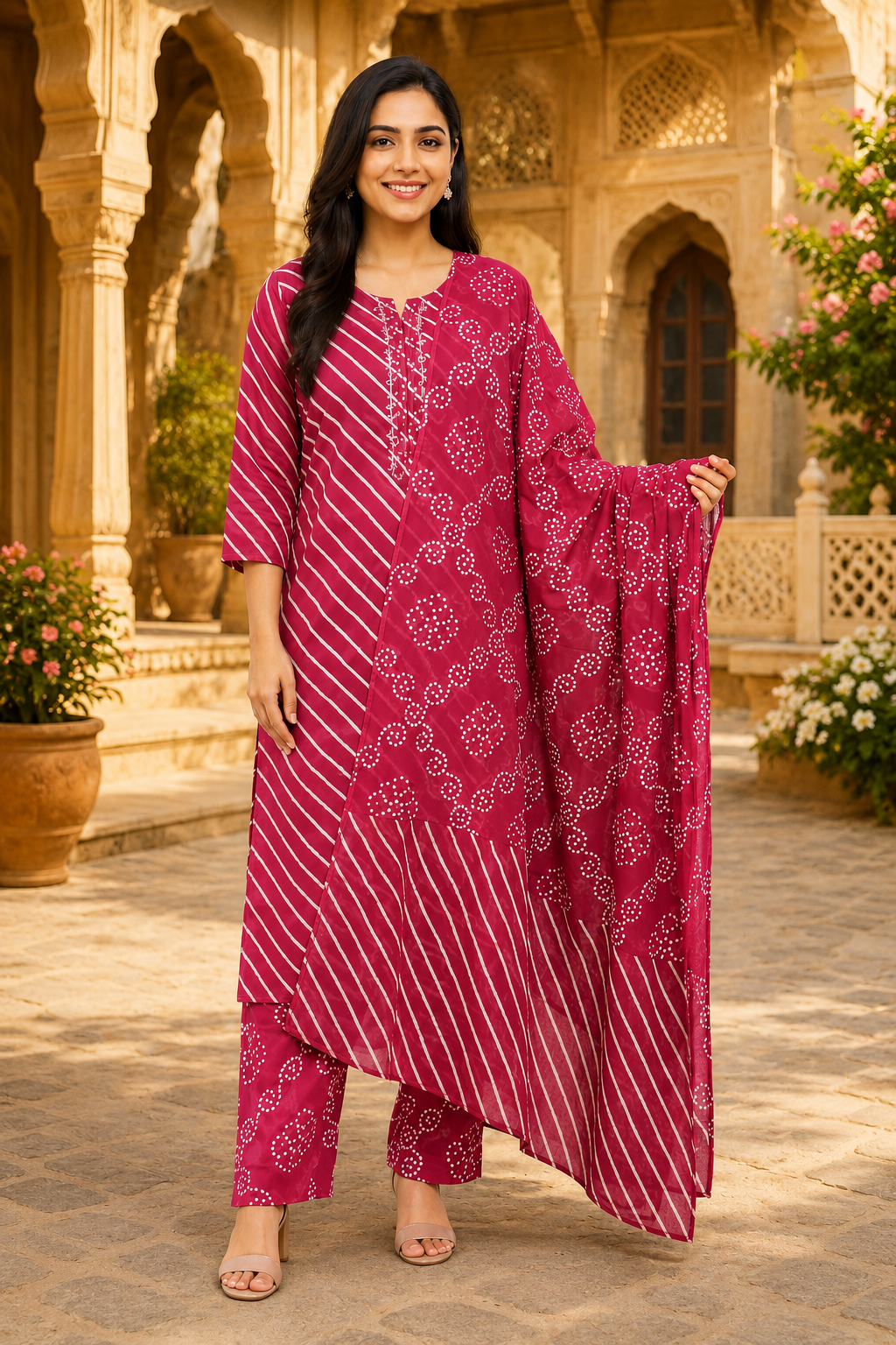 Spice Wardrobe Elegant Pink Cotton Printed Suit