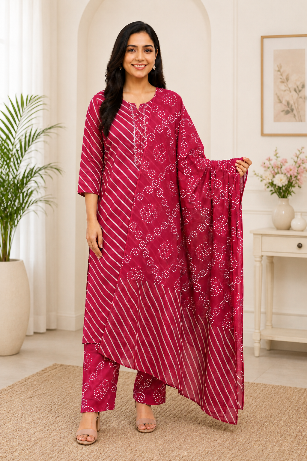 Spice Wardrobe Elegant Pink Cotton Printed Suit