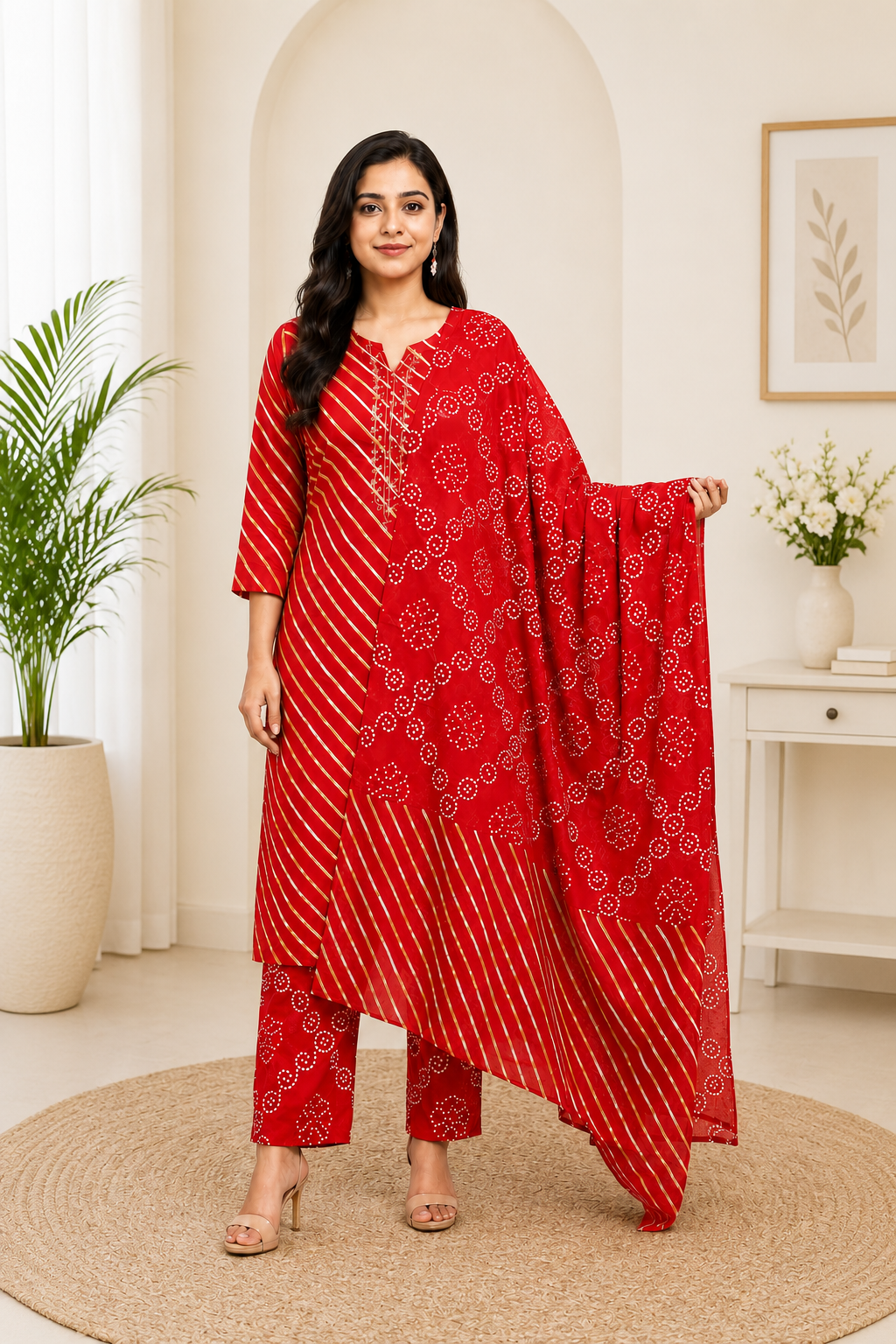 Spice Wardrobe Elegant Red Cotton Printed Suit