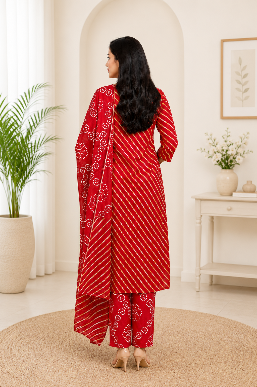 Spice Wardrobe Elegant Red Cotton Printed Suit