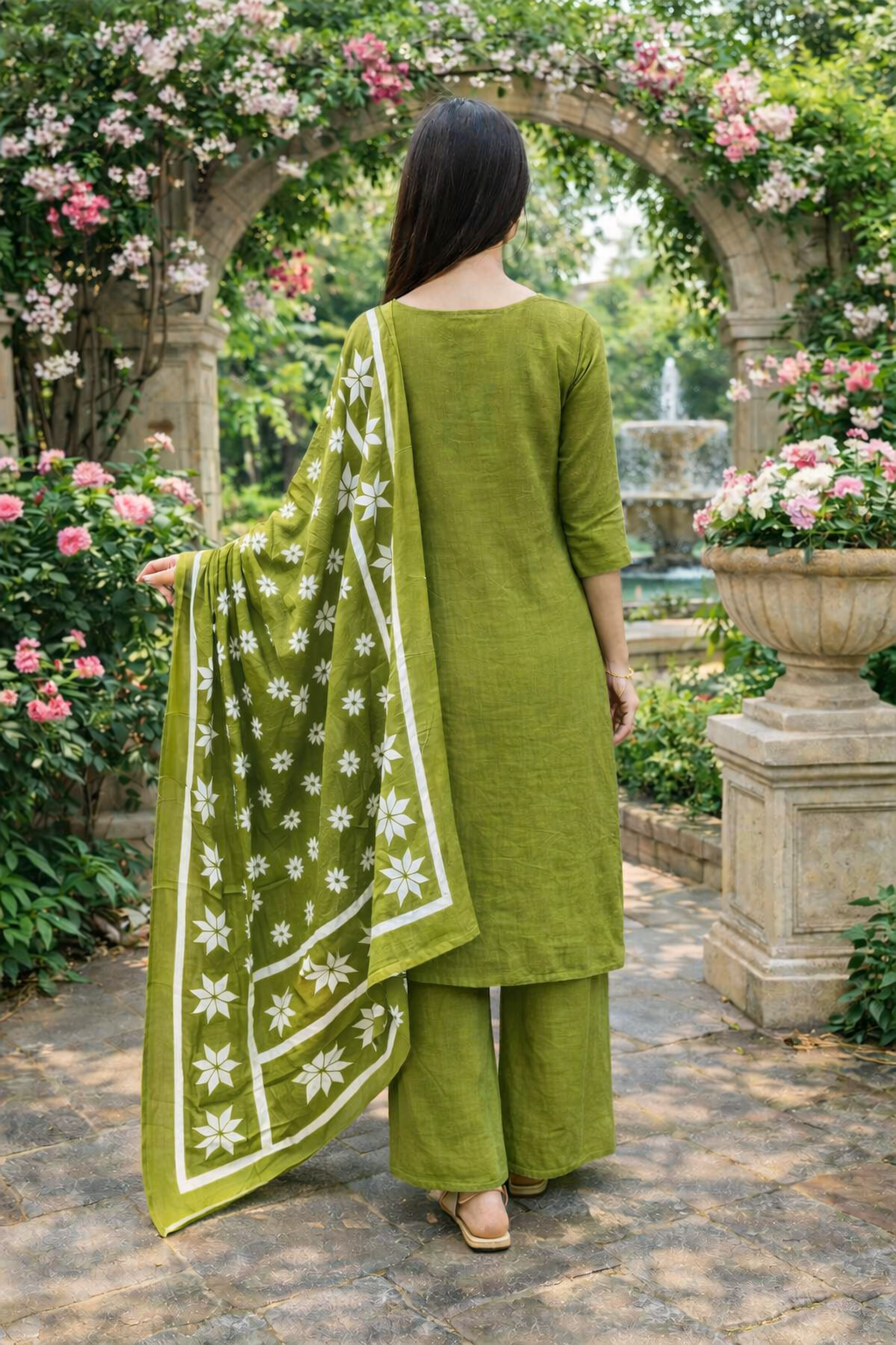 Spice Wardrobe Elegant Lush Green Printed Cotton Suit
