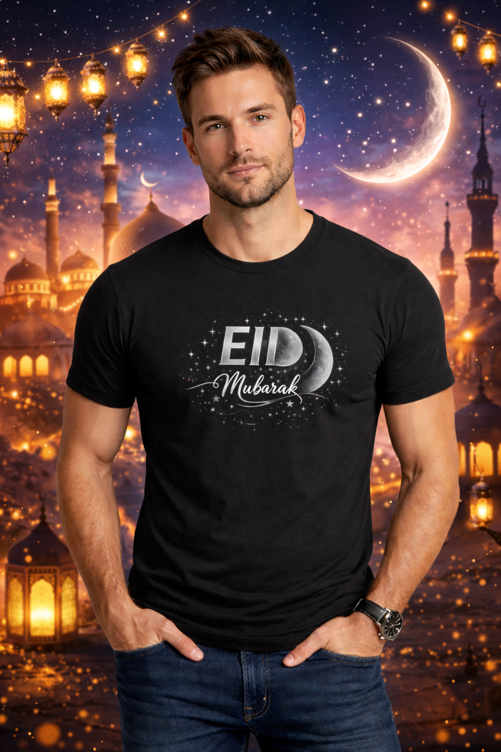 Eid Special T-Shirt for Men, Black,Festival Wear