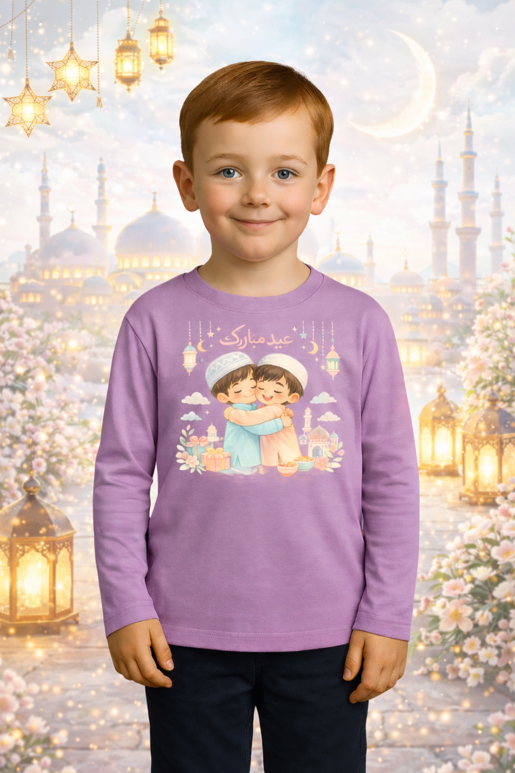 Eid Special T-Shirt for Kids, Lavender, Colorful Print, Festival Wear