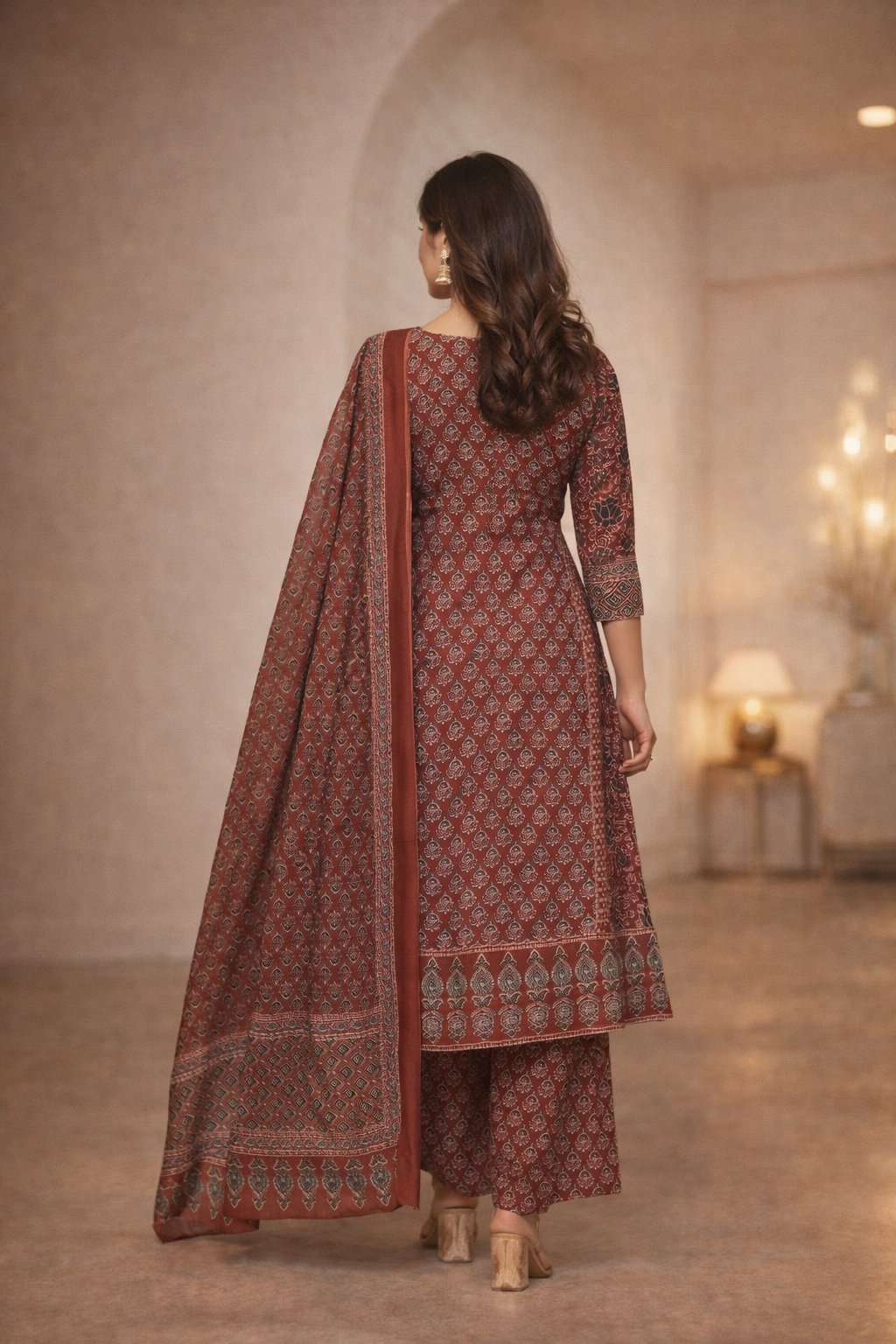 Spice Wardrobe Elegant Maroon Printed Cotton Suit